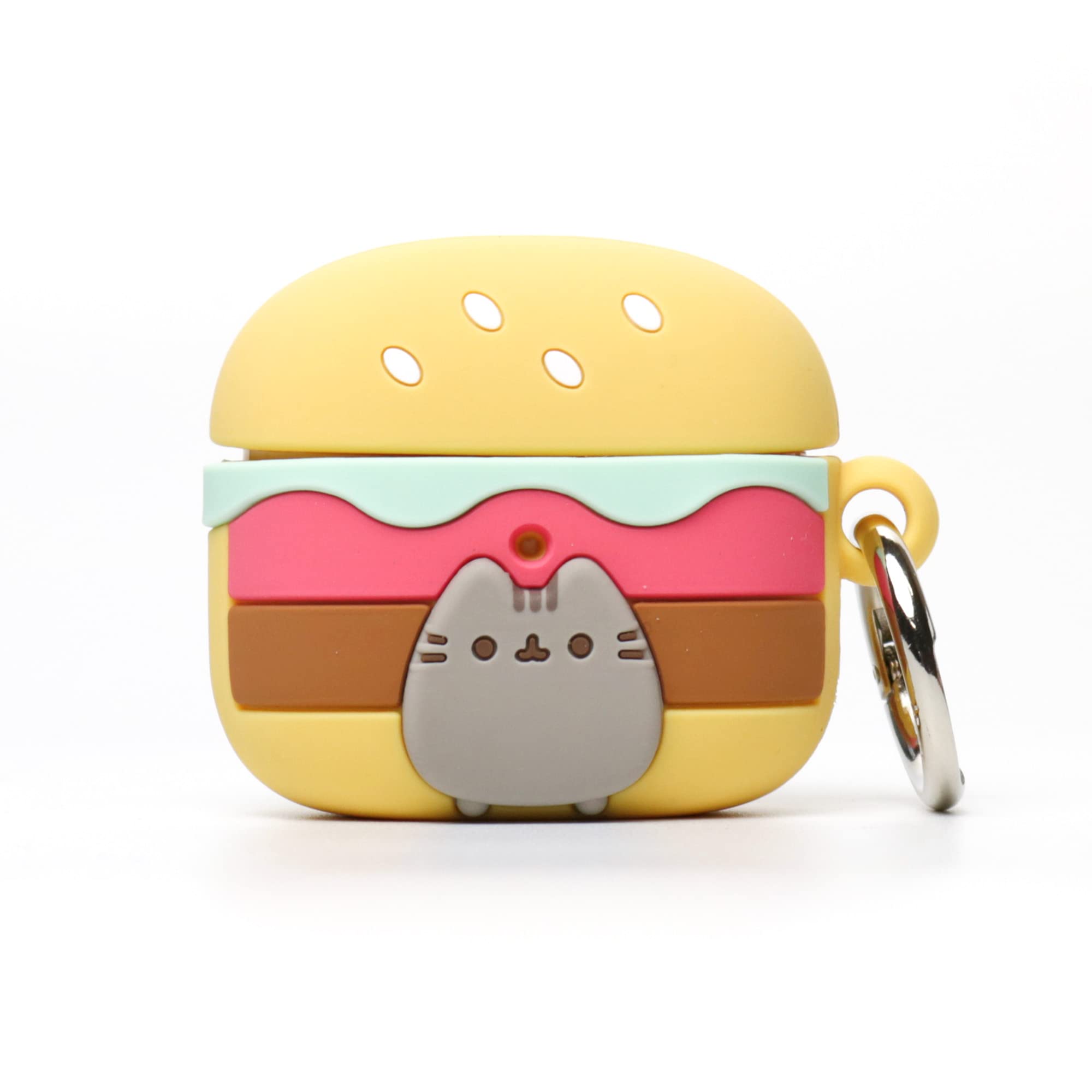 Back. iFace - Pusheen The Cat Cute Compatible with Apple AirPods 3 Generation - Silicone Figure Protective Cover Includes Carabiner - Pusheen - Hamburger (Multicolor).