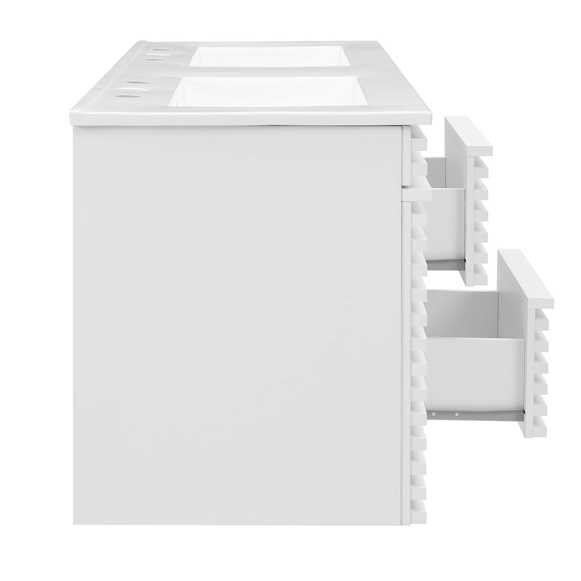 Alt View 4. Modway - Render 48" Wall-Mount Bathroom Vanity Basin Included by Modway - White White.