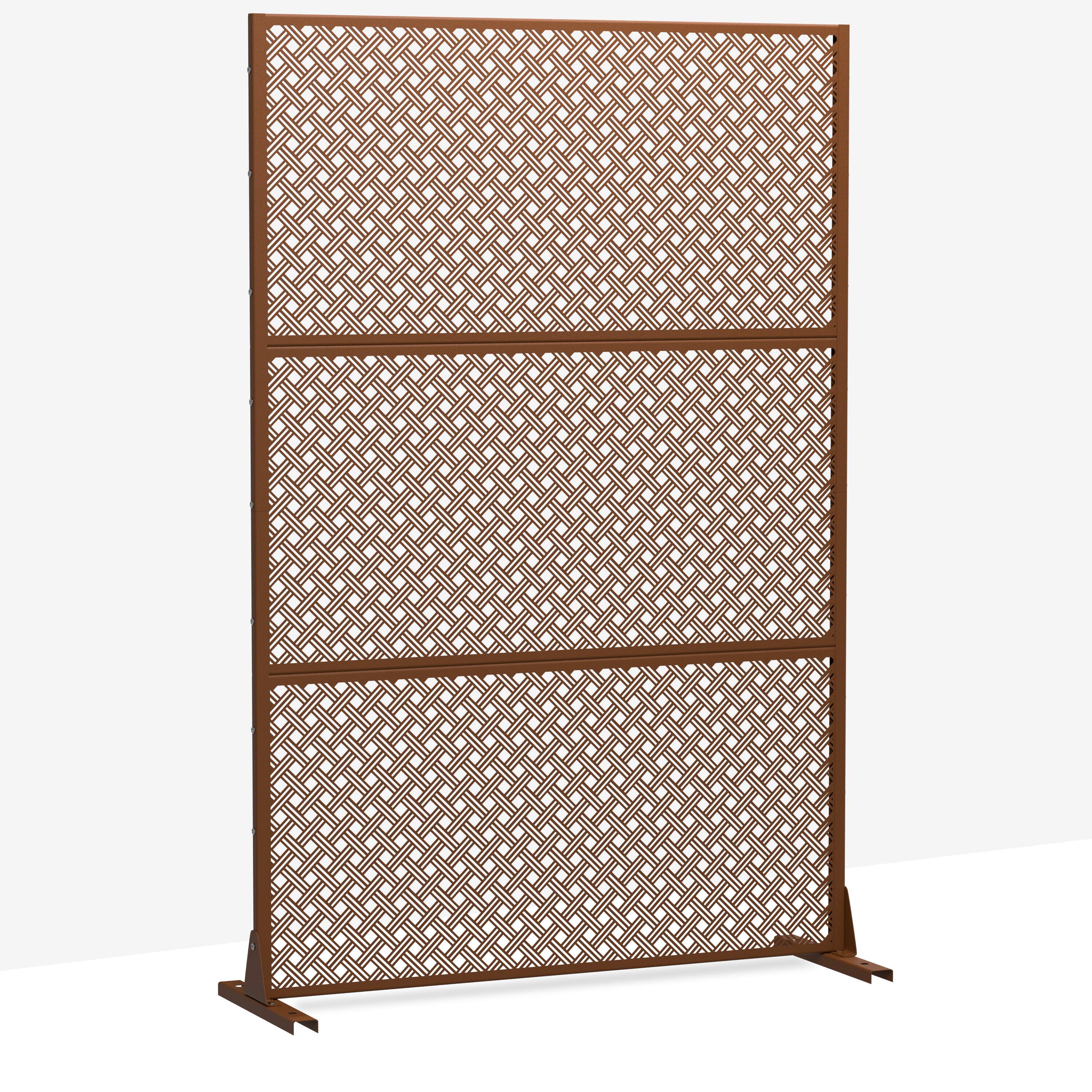 Angle. PexFix - 72 in. x 47 in. Jason Pattern Metal Outdoor Privacy Screen & Panels, Freestanding Garden Divider Fence - Brown.