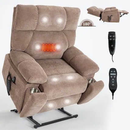 Front. Boyel Living - Brown Heat Massage Dual Motor Infinite Position Up to 350 LBS Large Electric Power Lift Recliners - Brown.