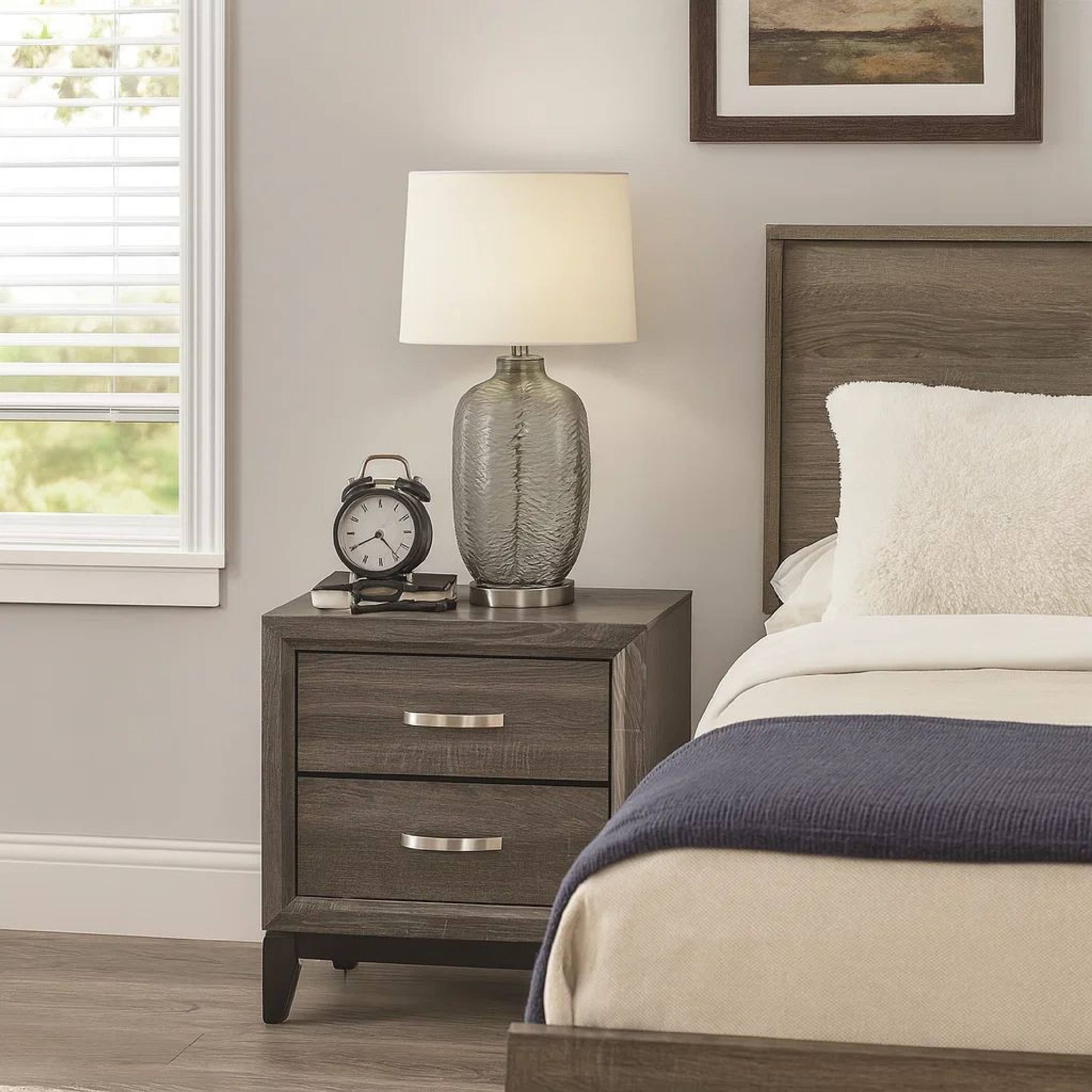 Alt View 7. Manhattan Lane - Wooden Nightstand with 2 Drawers and Chamfered legs - Gray and Black.