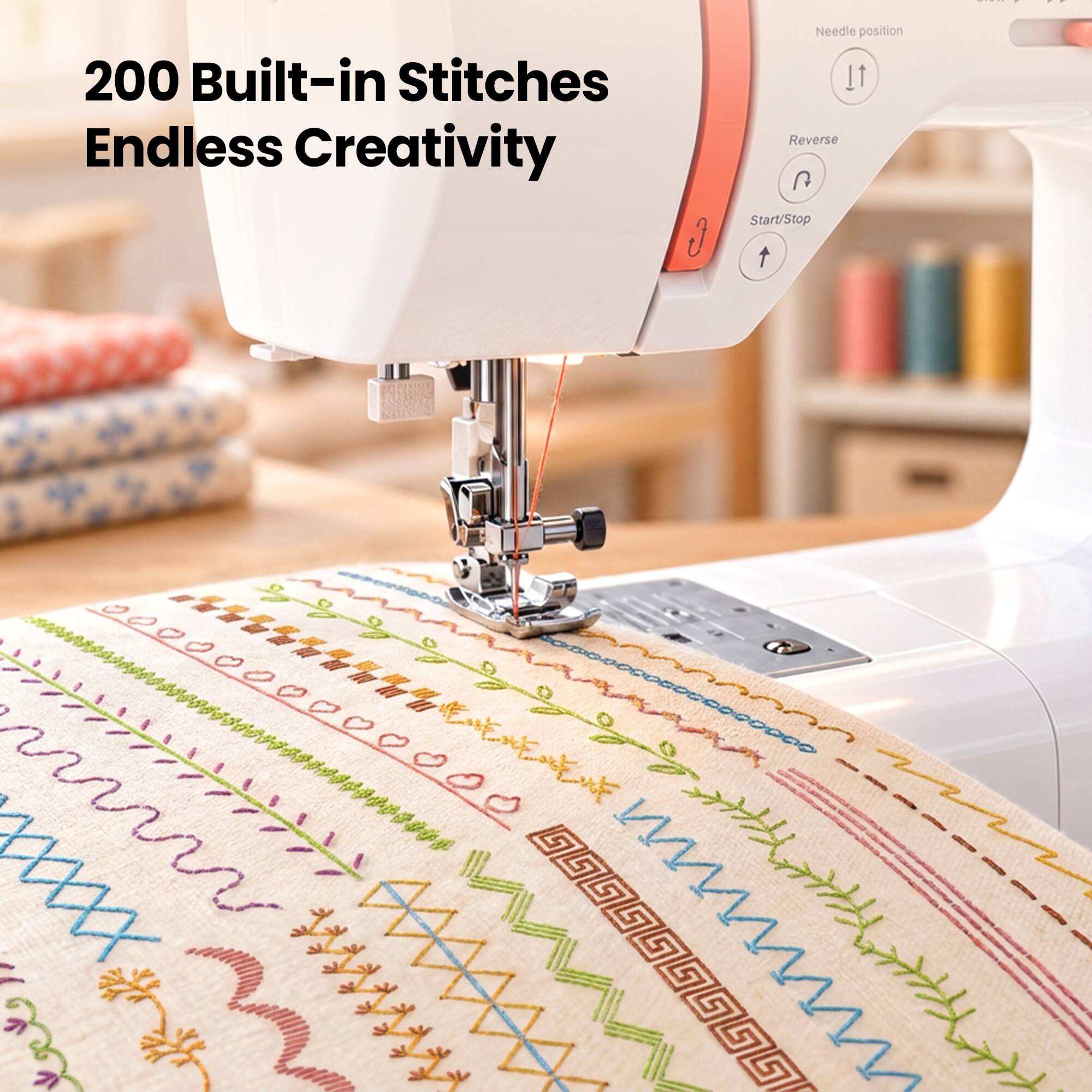 Poolin EOC02 RE Electronic Sewing Machine, 200 Built in Stitches, LCD ...