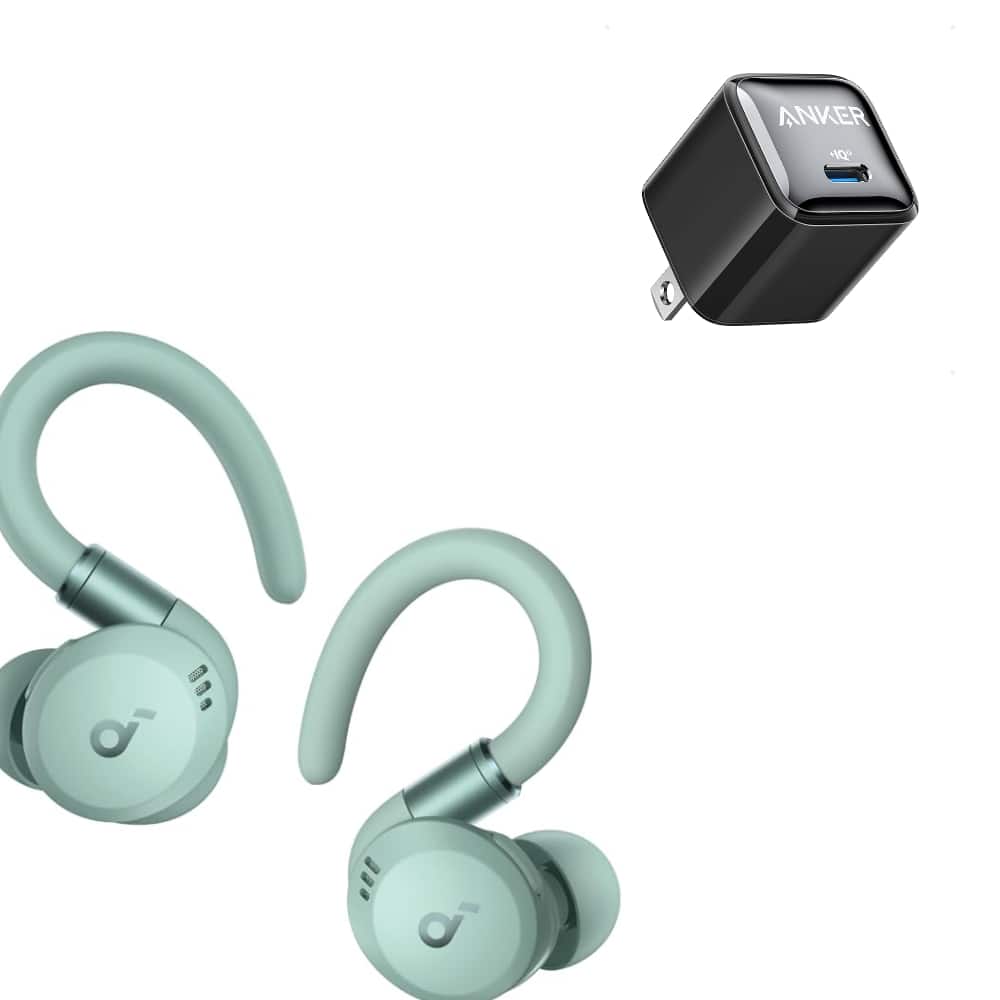 Soundcore - Sport X20 by Anker with USB C Charger Block 20W,True-Wireless Workout Earbuds, Rotatable and Extendable Ear Hooks, Noise - Green
