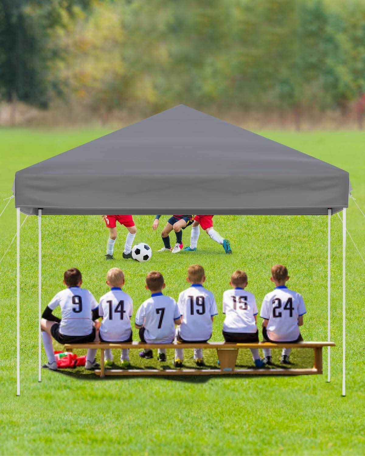 Alt View 3. Homhougo - 10x10 Pop Up Canopy Tent, Outdoor Tent with 3 Adjustable Height, Easy Set Up Canopy with 4 Sandbags & Carrying Bag - Gray.