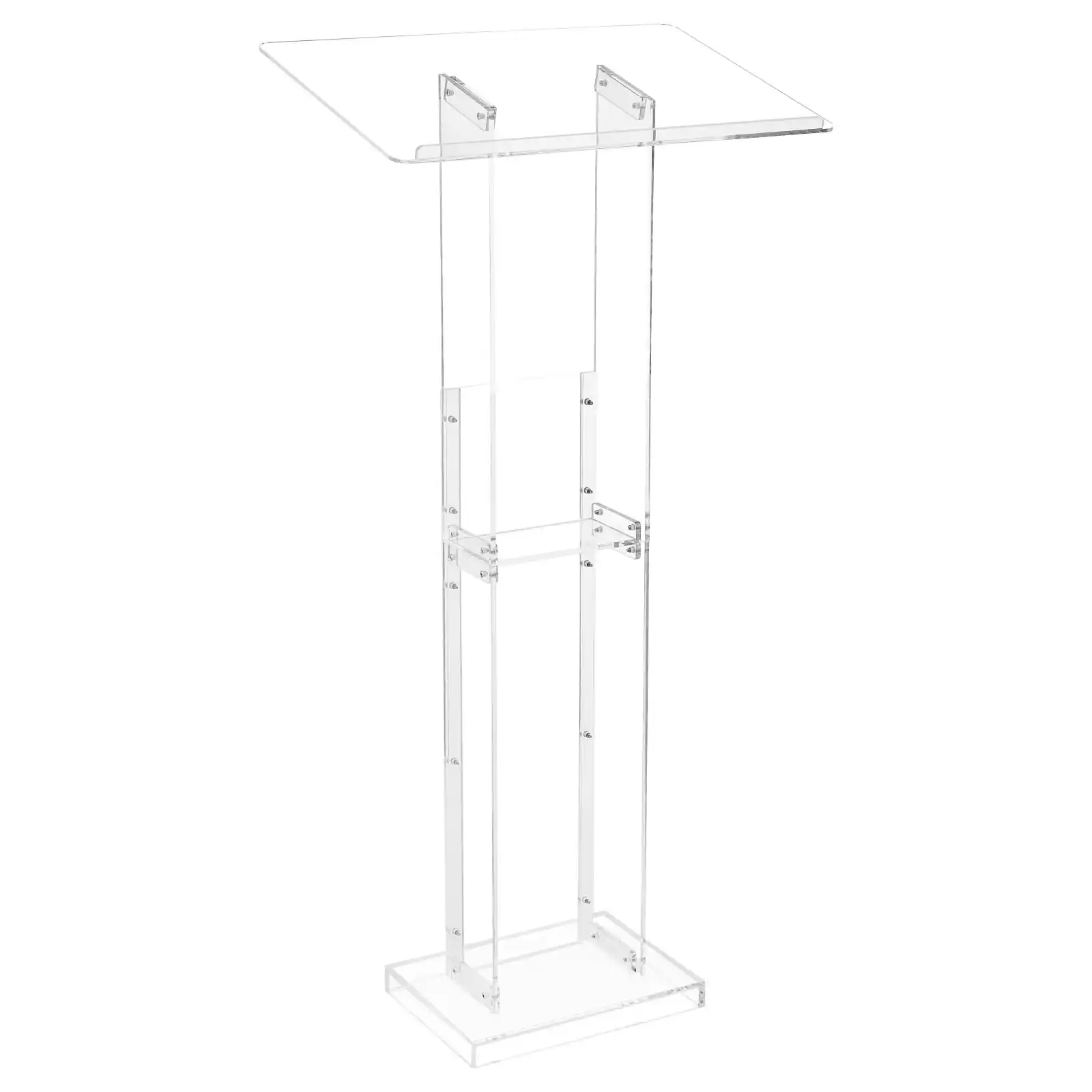 Front. VEVOR - Podium Stand, 50-Inch Acrylic Lectern, Portable Laptop Desk with Wide Reading Surface and Storage Shelf, Book Stopper - Transparent.