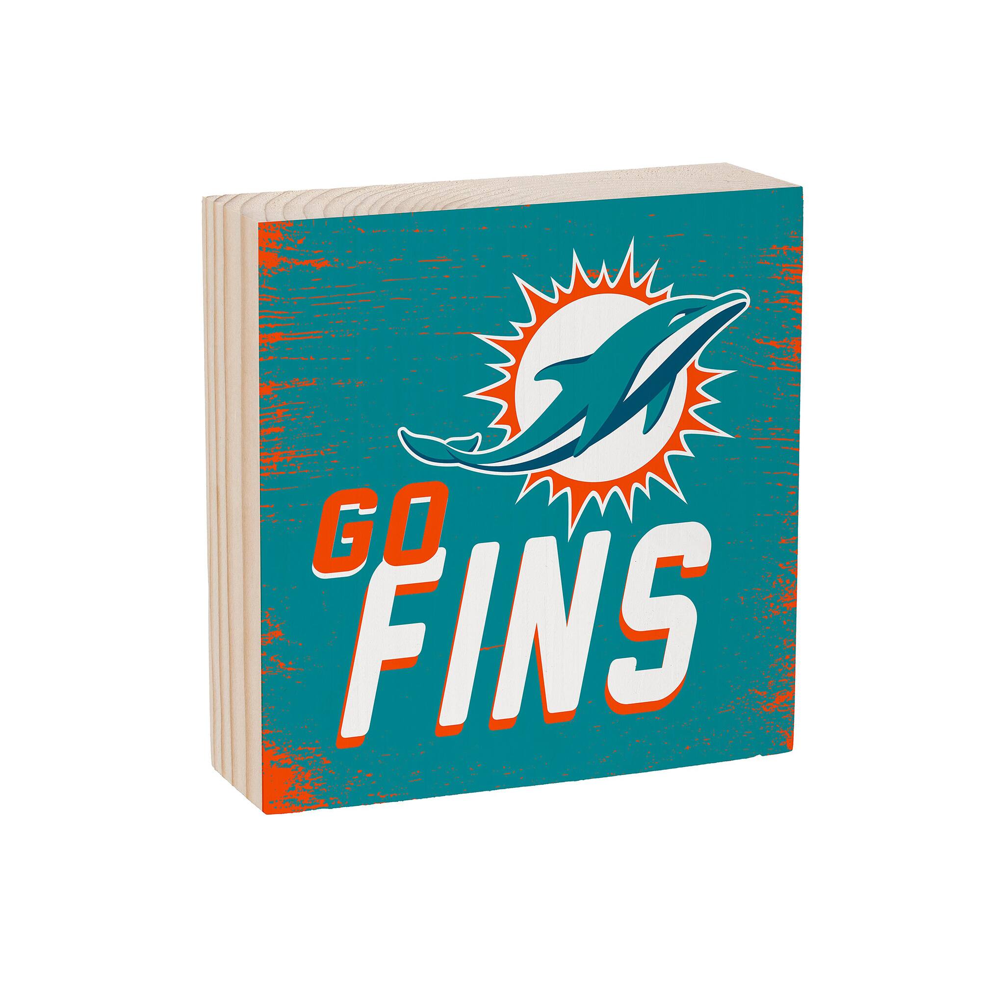 Alt View 1. Evergreen Enterprises - Miami Dolphins 6" Square Fan Chant Wood Block Shelf Sign - Multicolor.