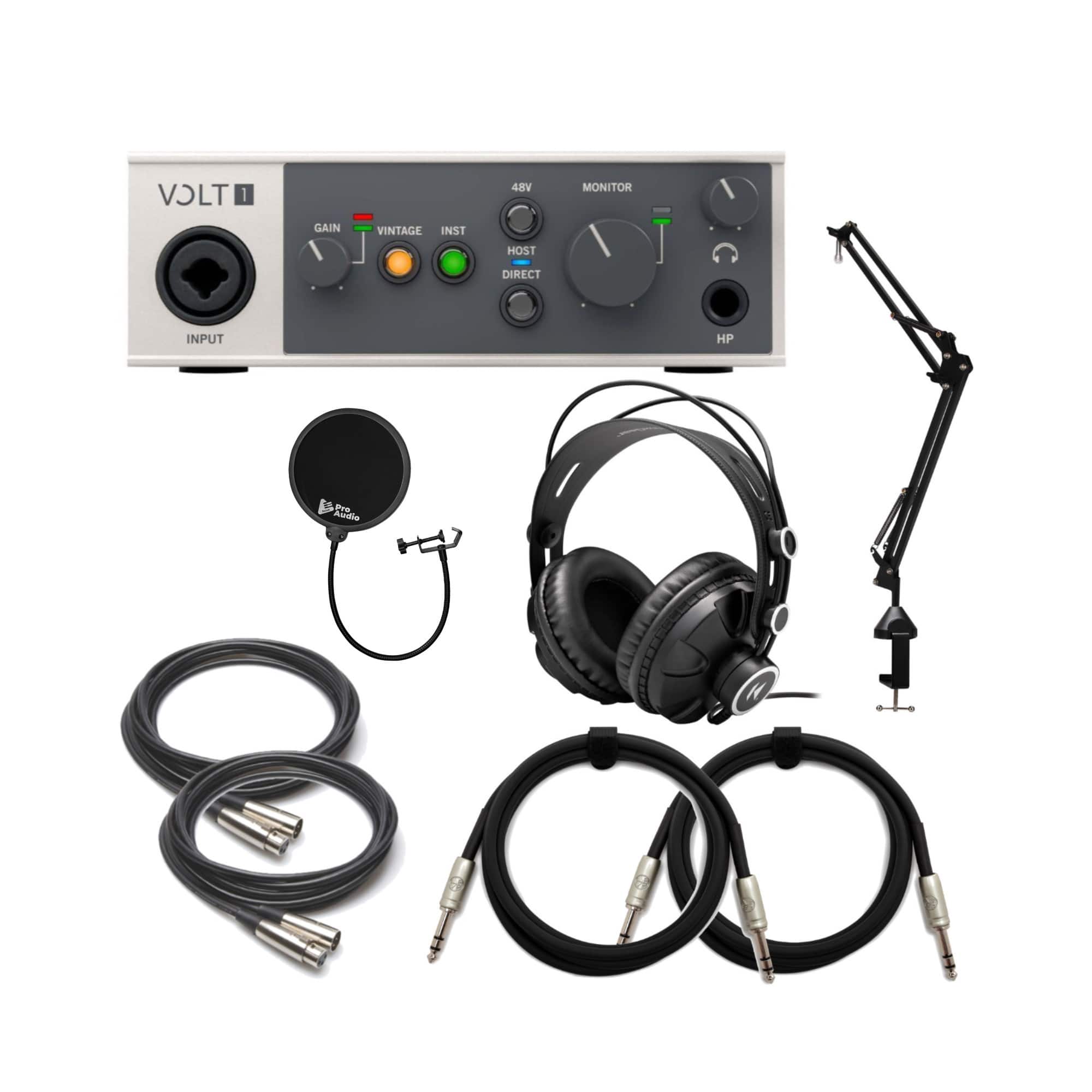 Universal Audio - VOLT-1 USB Audio Interface with Headphones, Boom Arm Bundle
