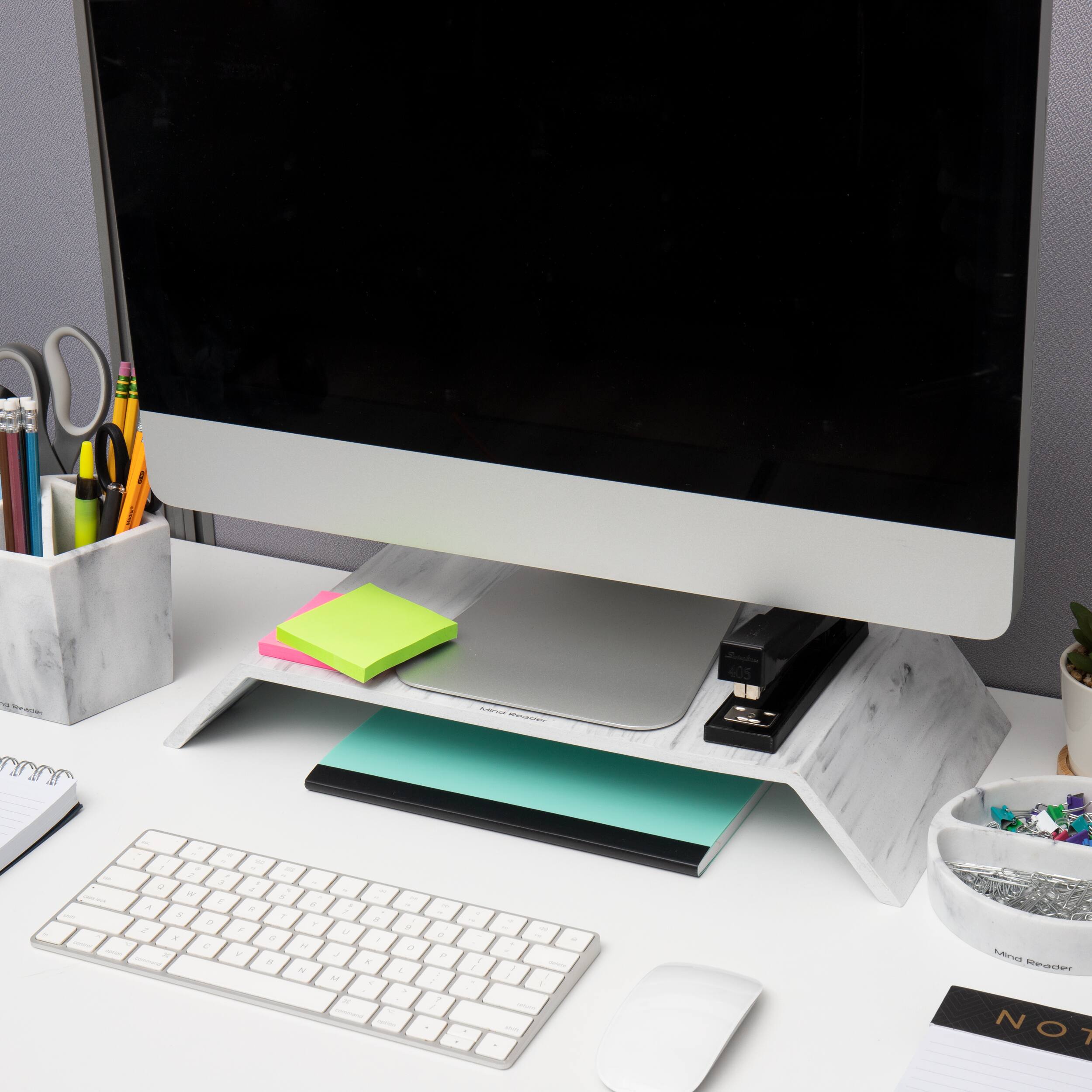 Alt View 12. Mind Reader - Marbella Collection, Monitor Stand, 22b. Capacity, Office, Resin, 9"L x 18.25"W x 3"H, White - White.