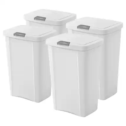 Front. Sterilite - Sterilite 13 Gallon TouchTop Wastebasket with Titanium Latch, White (4 Pack) - White.