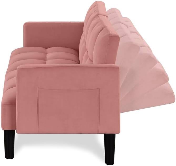 Alt View 5. Trinkets Crazed - Velvet Futon Couch Convertible Folding Sofa Bed Tufted Couch for Apartment  - pink.