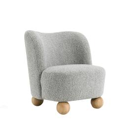 Manhattan Lane - Dave Armless Accent Chair with Wooden Ball Feet Boucle Fabric - Gray, Light Brown
