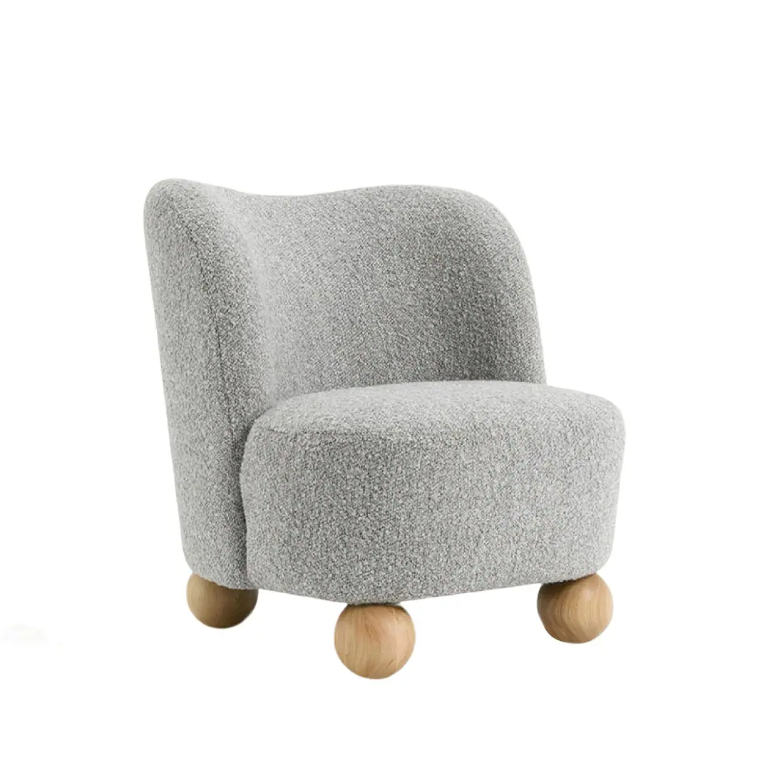 Front. Manhattan Lane - Dave Armless Accent Chair with Wooden Ball Feet Boucle Fabric - Gray, Light Brown.