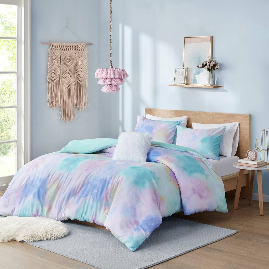 Alt View 1. Gracie Mills - Gracie Mills Orion Dreamscape Watercolor Tie Dye Comforter Set with Cozy Throw Pillow - Aqua.