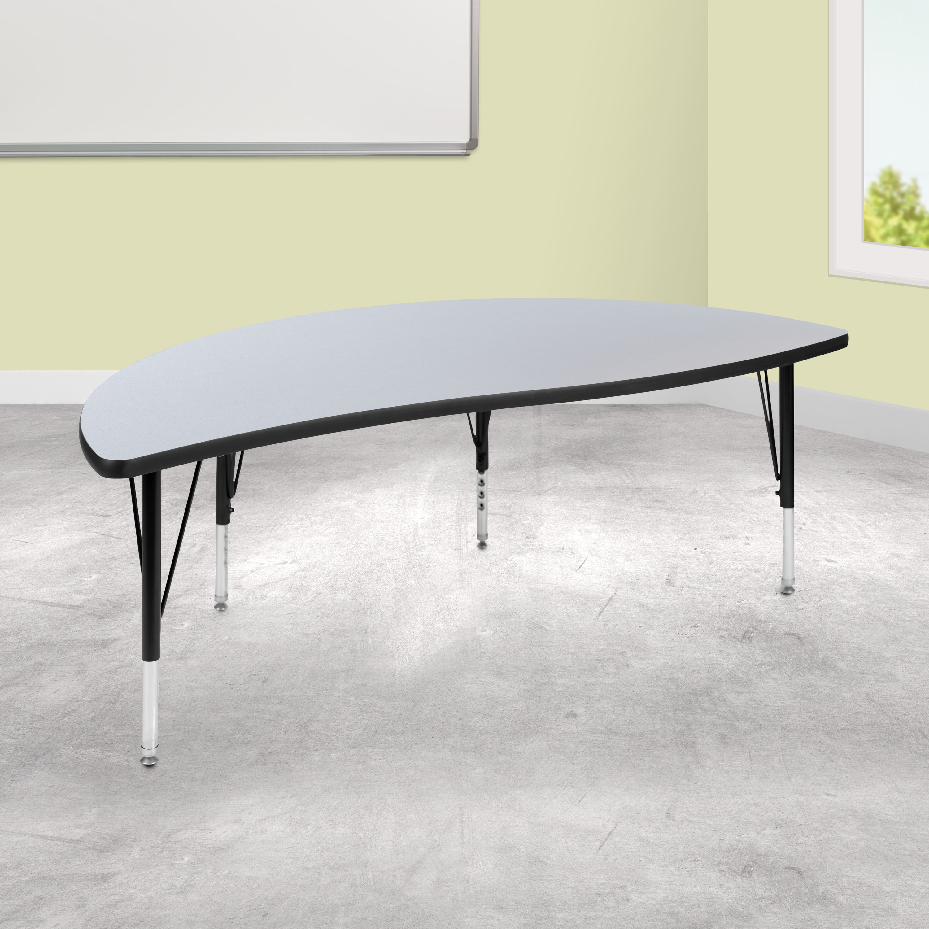 "Emma + Oliver - 60"" Half Circle Wave Flexible Collaborative Kids Adjustable Height Activity Table - Oak" price history on PriceWatchPro