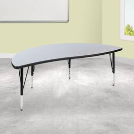 Emma + Oliver - 60" Half Circle Wave Flexible Collaborative Kids Adjustable Height Activity Table - Oak