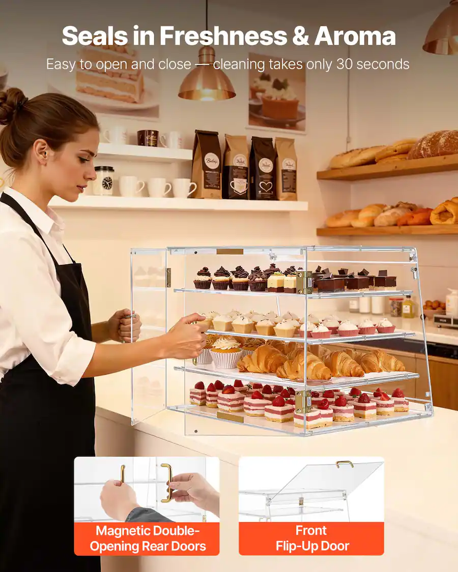 VEVOR Bakery Display Case, 4 Tier Commercial Countertop Pastry Display ...