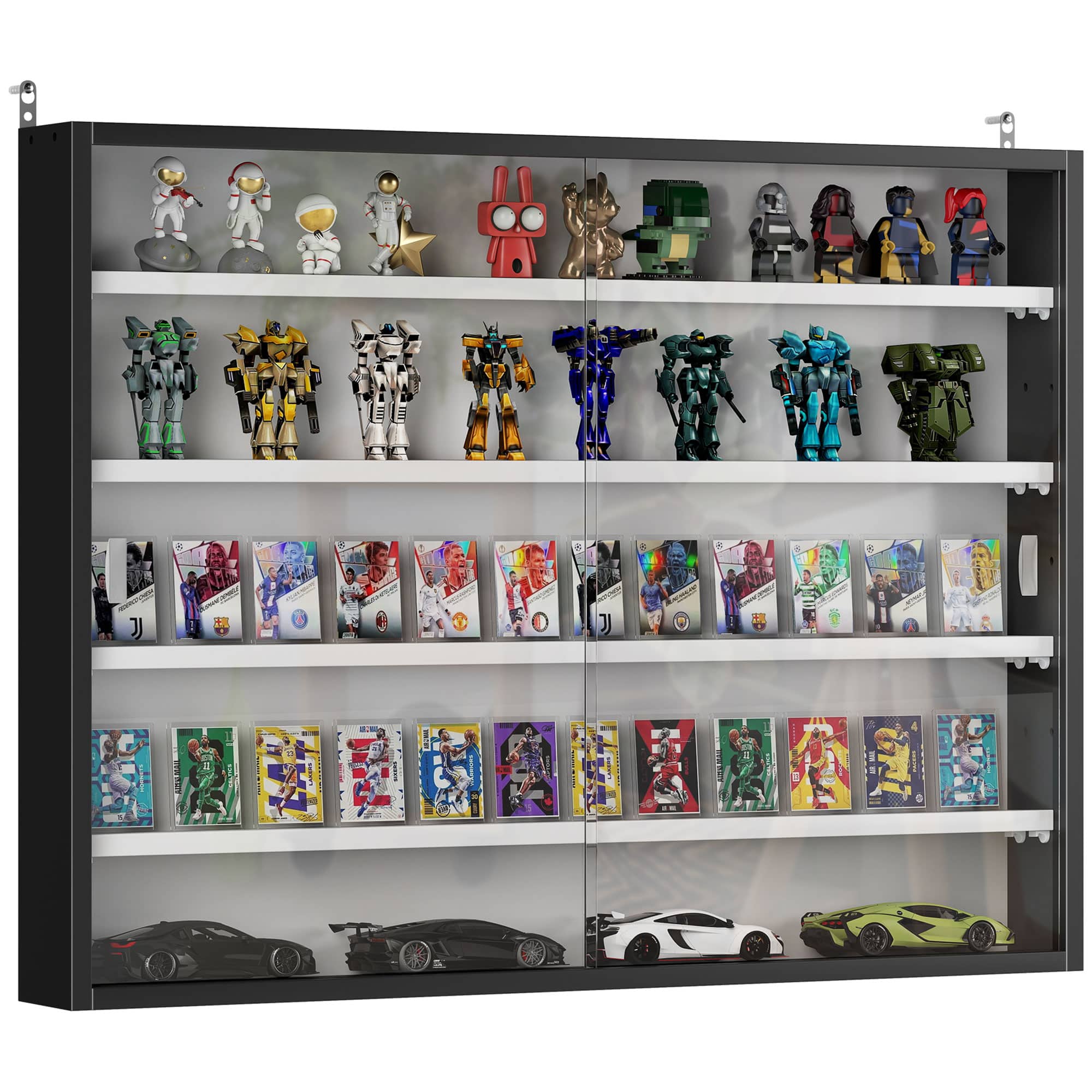 Homcom - 5-Tier Display Cabinet, Glass Door Cabinet with Adjustable Shelves, Wall-Mounted Display Case for Playroom, Bedroom - Black and White