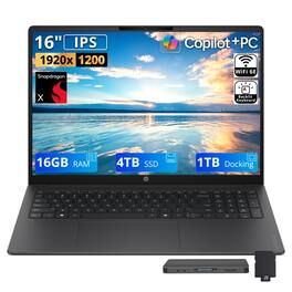 HP - Upgraded - OmniBook 3 Laptop,16" 2K IPS Display,Snapdragon X X1-26-100,16GB RAM,4TB SSD+1TB Dock Set,Backlit,Win11 - Iron Gray