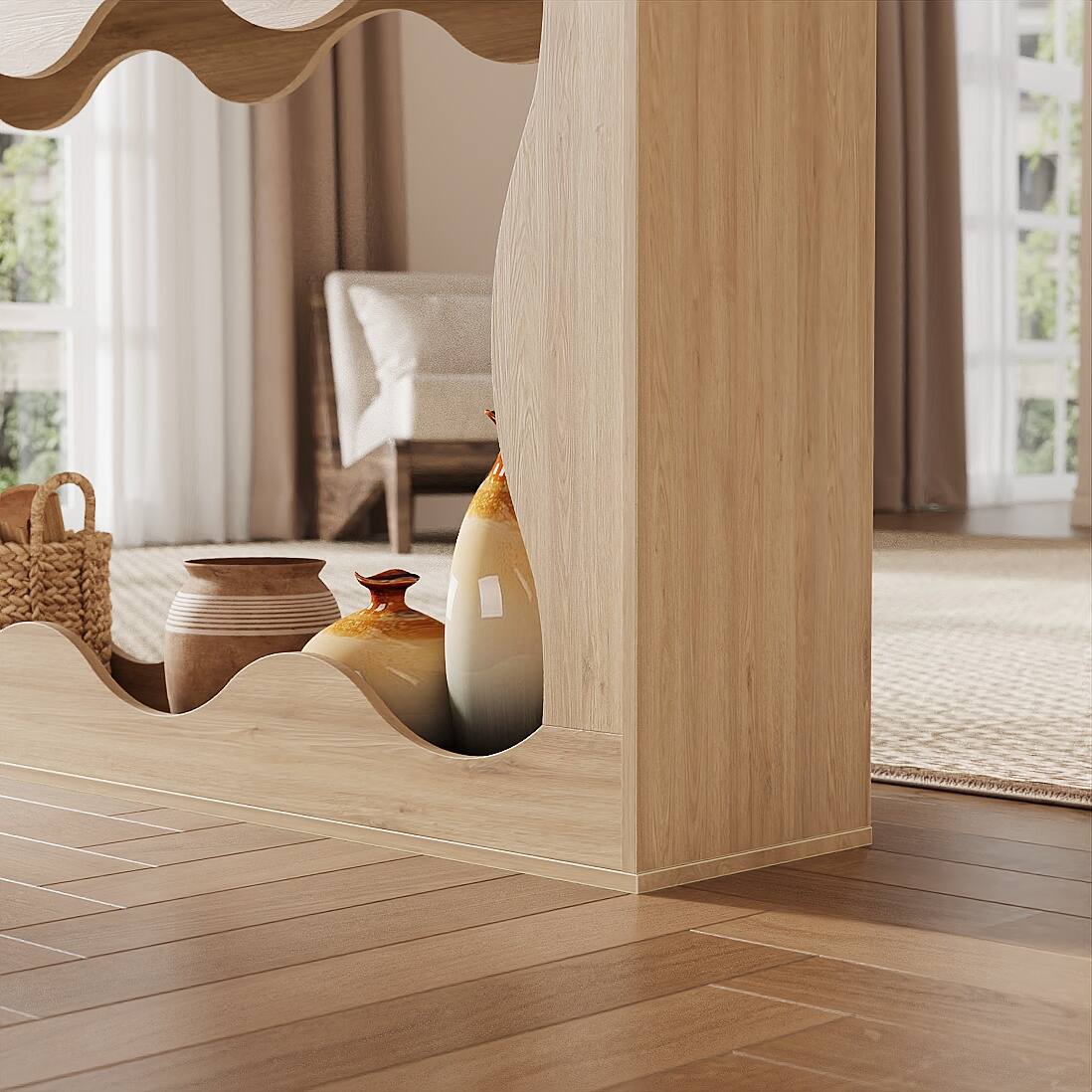 Alt View 4. Acekool - 63" Long Farmhouse Console Table with Storage - Natural.