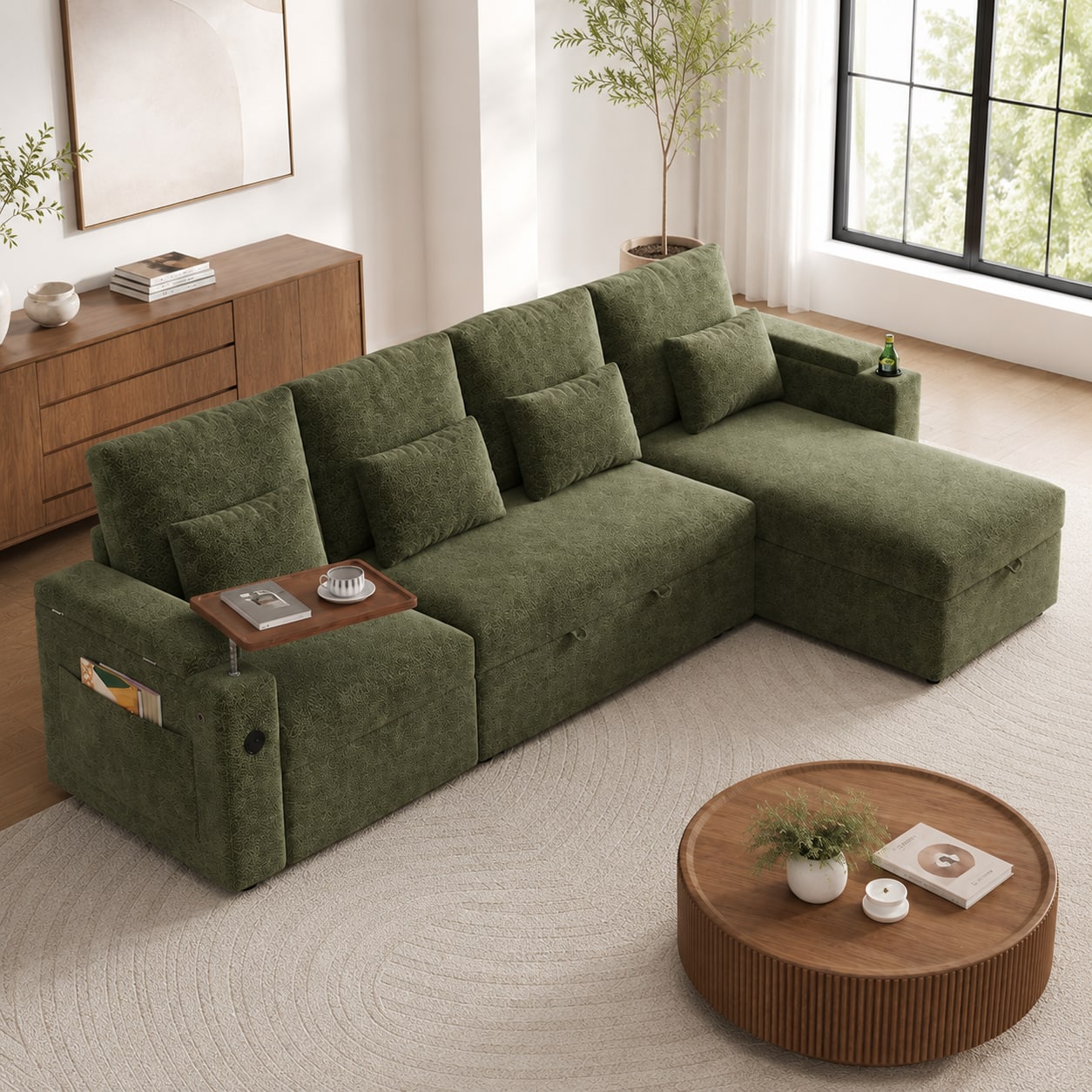 "Anysun - 108"" 3-in-1 Foldable Sofa Bed with Storage Compartment – Left Seat with Table Board & USB Port, Dual Armrest Storage - Green" price history on PriceWatchPro