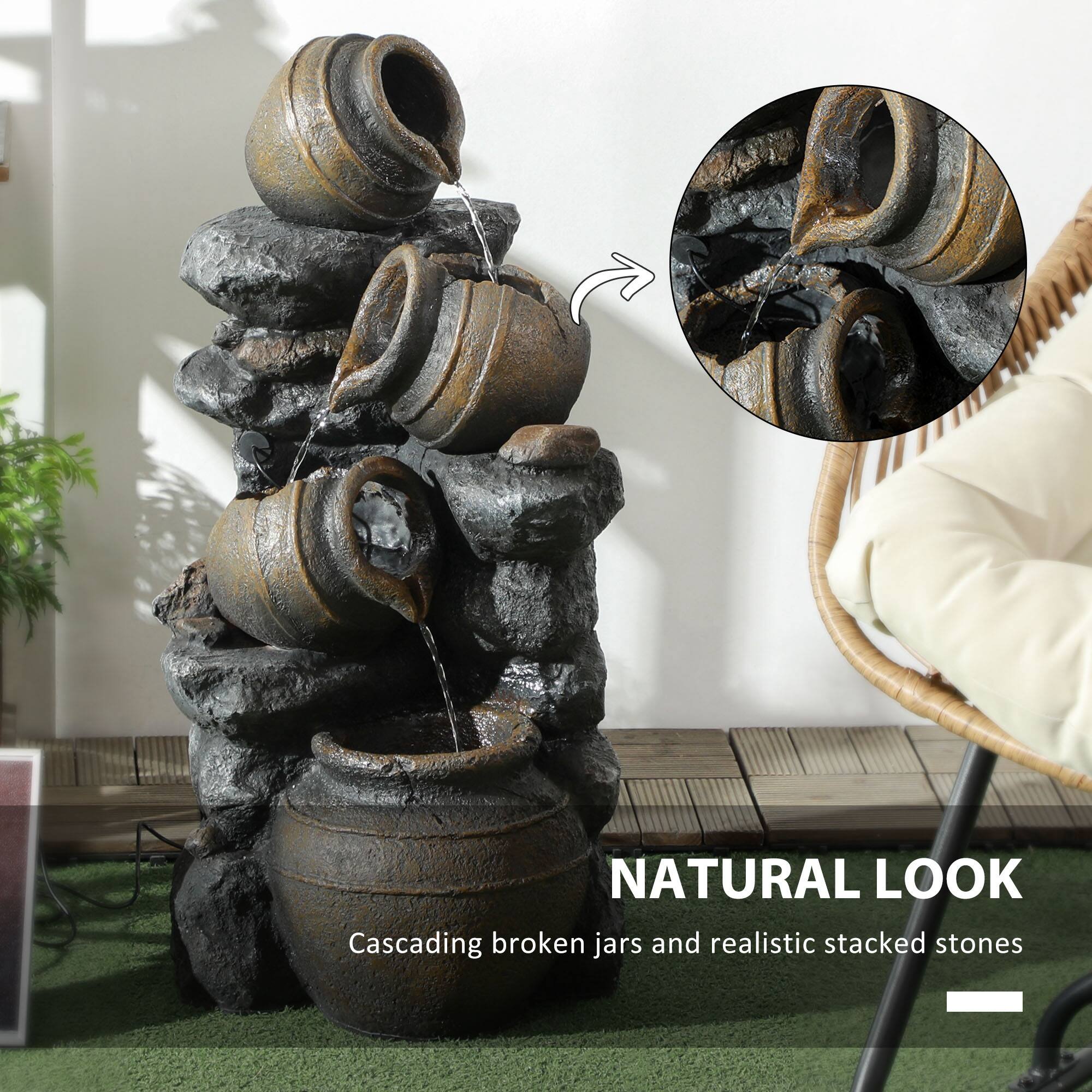 NATURAL LOOK  
Cascading broken jars and realistic stacked stones