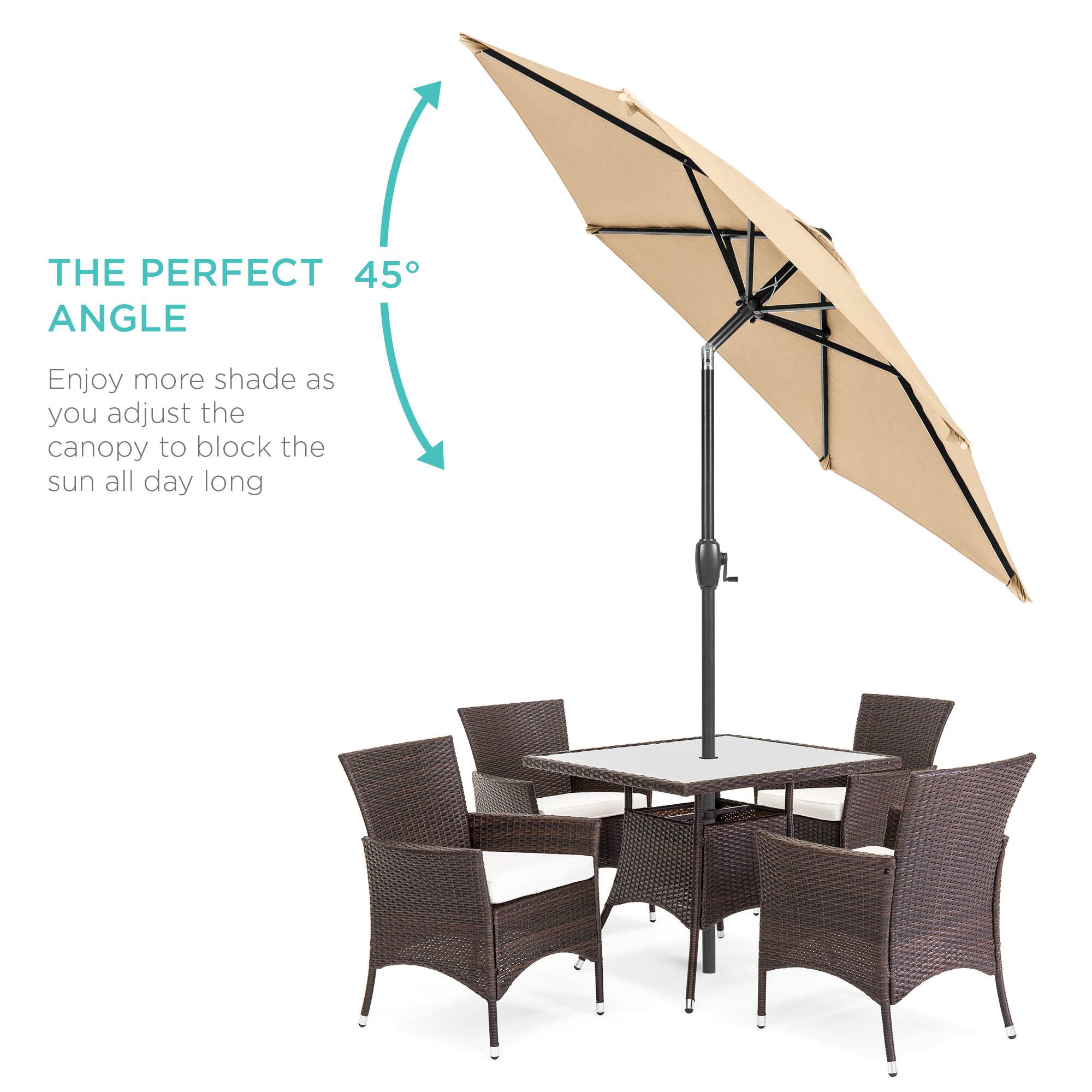 THE PERFECT 45° ANGLE

Enjoy more shade as you adjust the canopy to block the sun all day long