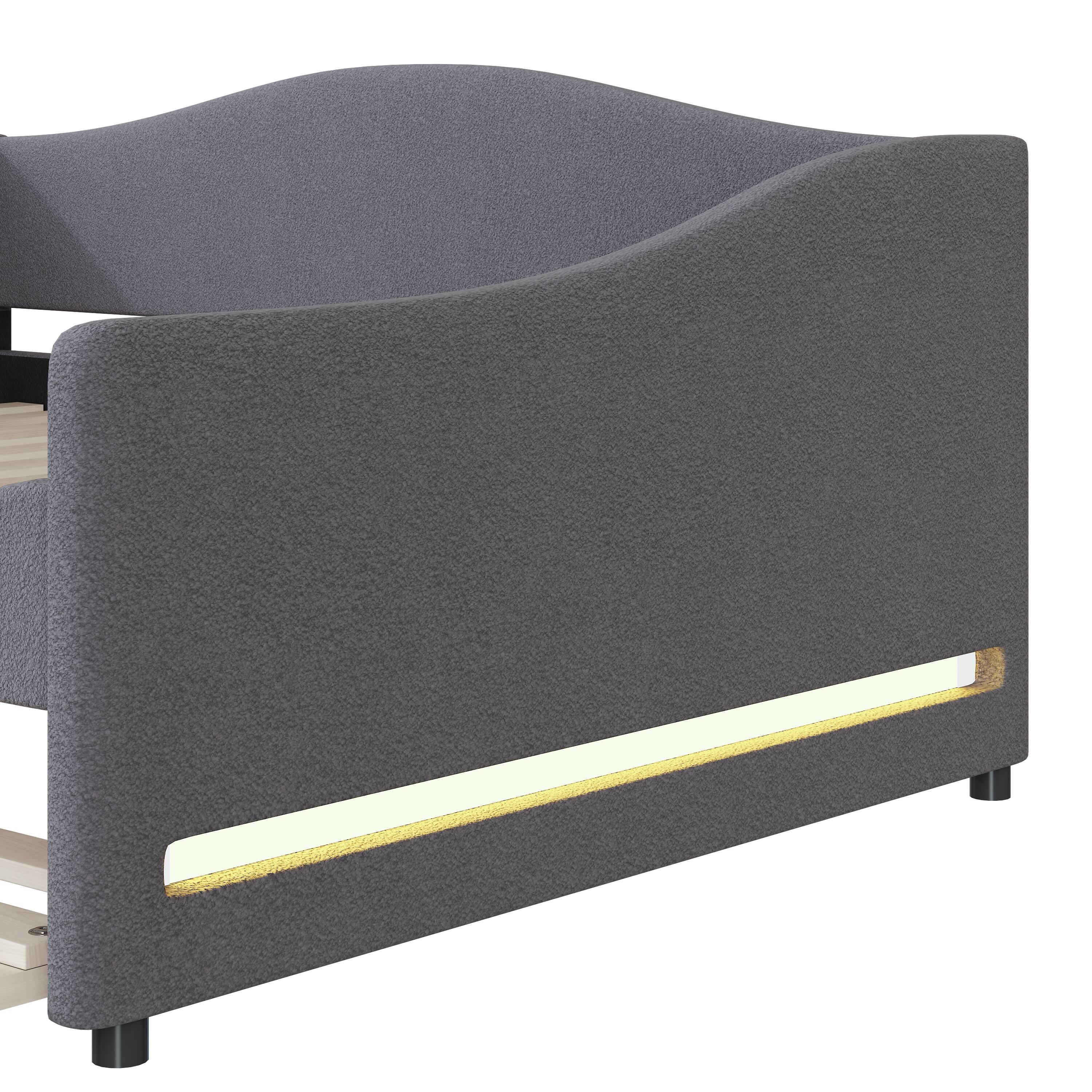 Alt View 7. Tiramisubest - Teddy Fleece Full Size Upholstered Daybed with Light and Trundle, Gray - Gray.