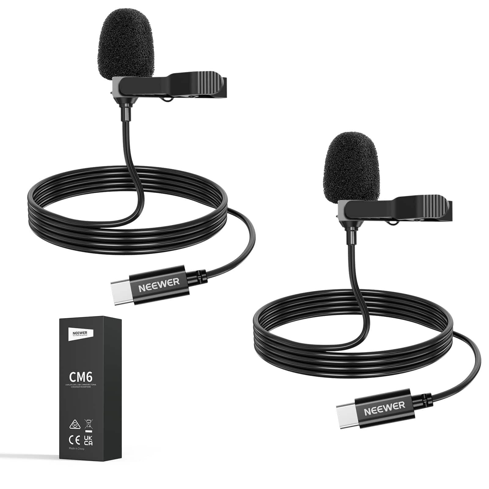 Neewer - Mini USB-C Lav Mic 2-Pack, 2m Cable