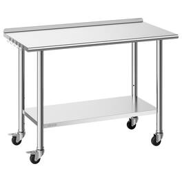 VEVOR - Stainless Steel Work Table, 24x48 inch Food Prep Table with Wheels, Commercial Kitchen Workstation - Silver