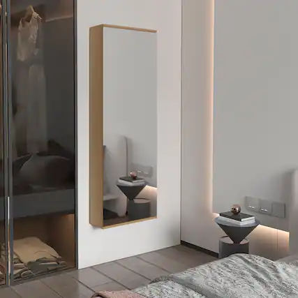 Front. Loheer - Loheer wall mounted shoe rack with mirror natural oak shoe cabinet single door - Oak.