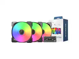 Montech - HP140 ARGB PWM Fan 600-1600RPM, 95.61CFM, 3-Pack with 6X6 Hub - 140mm - Black