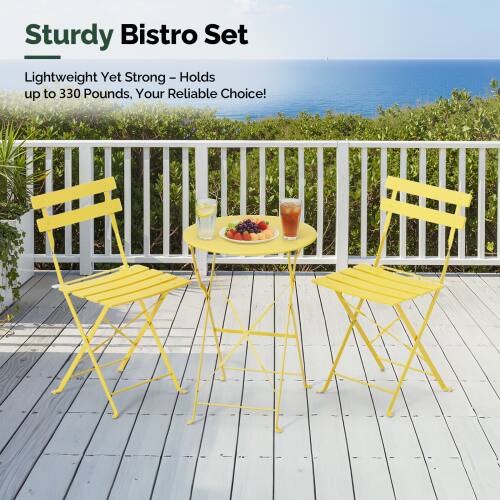Winado - 3 Piece Folding Bistro Table Chairs Dining Set Weather-Resistant for Indoor/Outdoor - Yellow