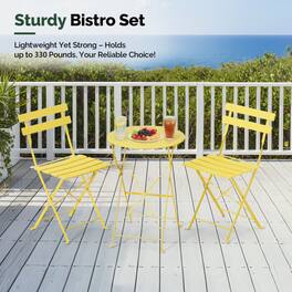 Winado - 3 Piece Folding Bistro Table Chairs Dining Set Weather-Resistant for Indoor/Outdoor - Yellow