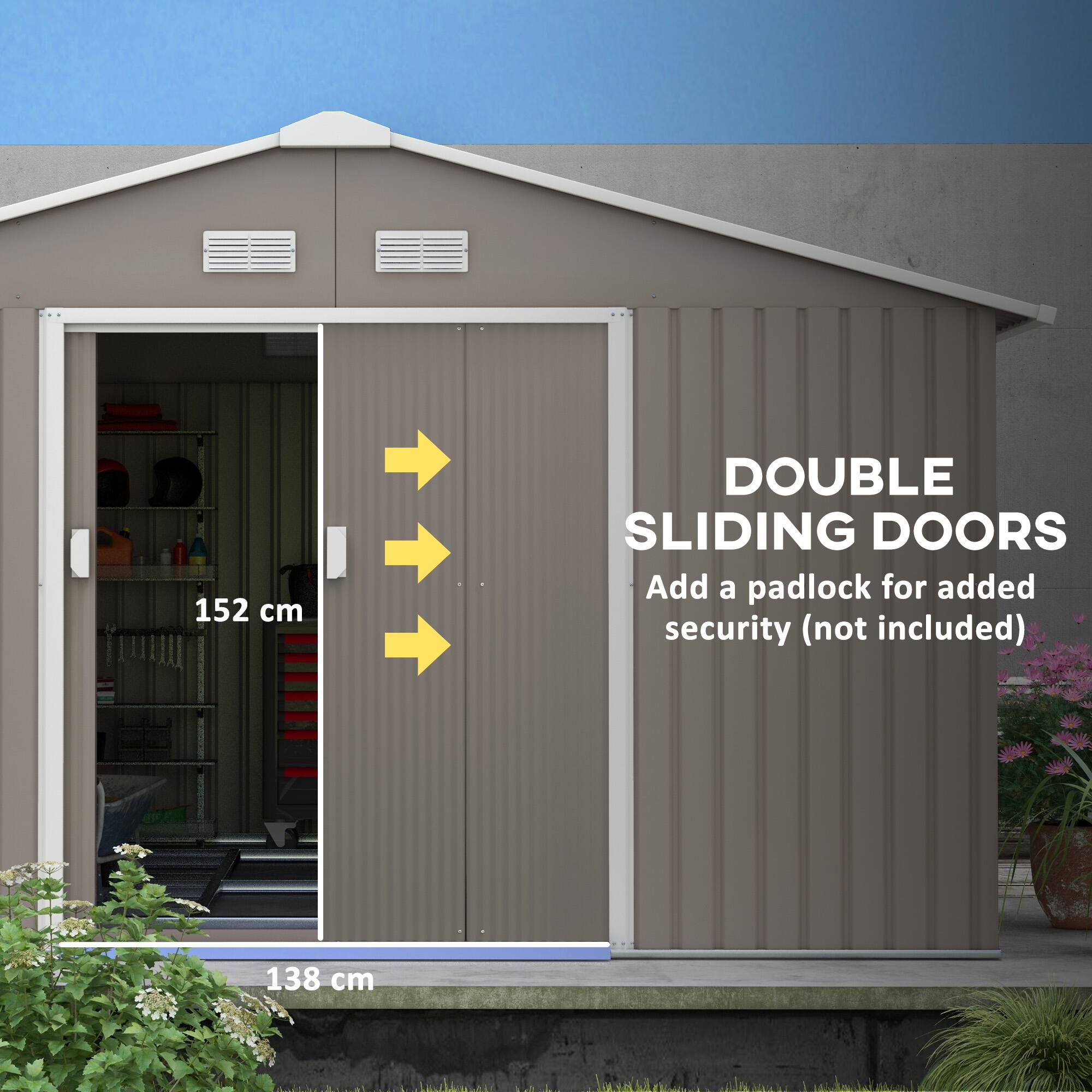 DOUBLE SLIDING DOORS
Add a padlock for added security (not included)
152 cm
138 cm