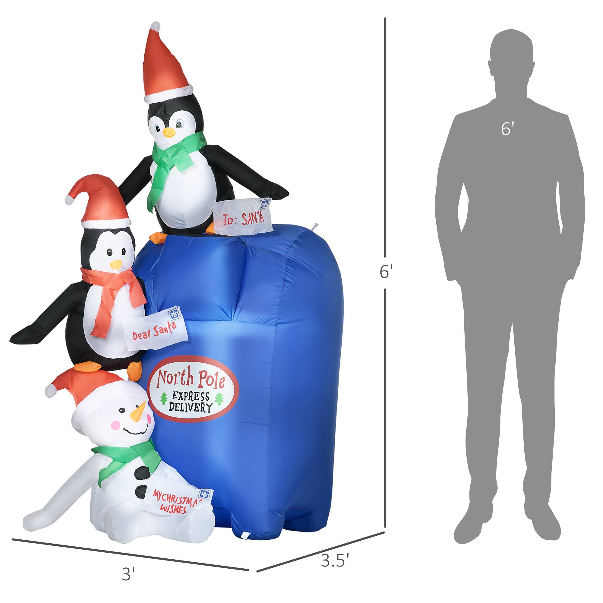 Alt View 2. Homcom - 6ft Christmas Inflatable North Pole Mailbox with Penguins/Snowman, LED Yard Decor - Multi-colored.