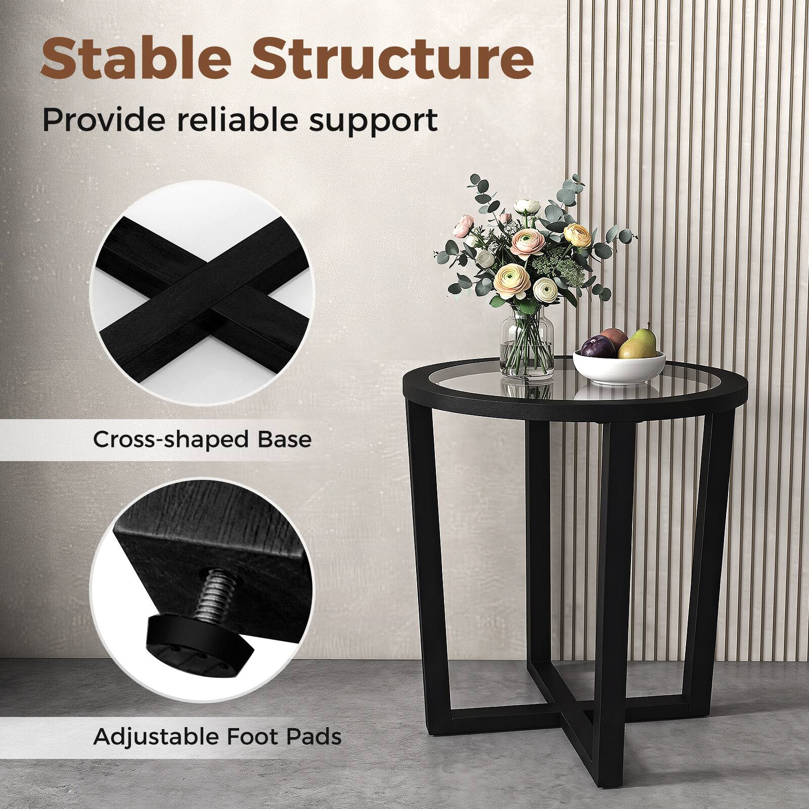 Stable Structure  
Provide reliable support

Cross-shaped Base

Adjustable Foot Pads