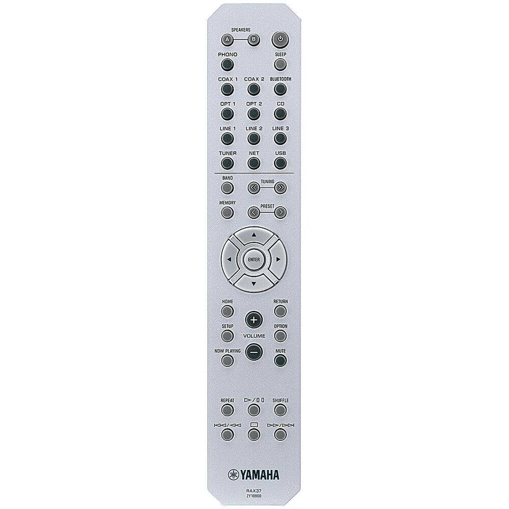 SPEAKERS A D PHONO SLEEP COAX 1 COAX 2 BLUETOOTH OPT 1 OPT 2 CO LINE 1 LINE 2 LINE 3 TUNER NET USB BAND TUNING MEMORY PRESET < ENTER RETURN SETUP + OPTION VOLUME NOW PLAYING MUTE REPEAT -/0 0 3 SHUFFLE D-D-D-CH DC-/BHCH YAMAHA RAX37 2Y1000
