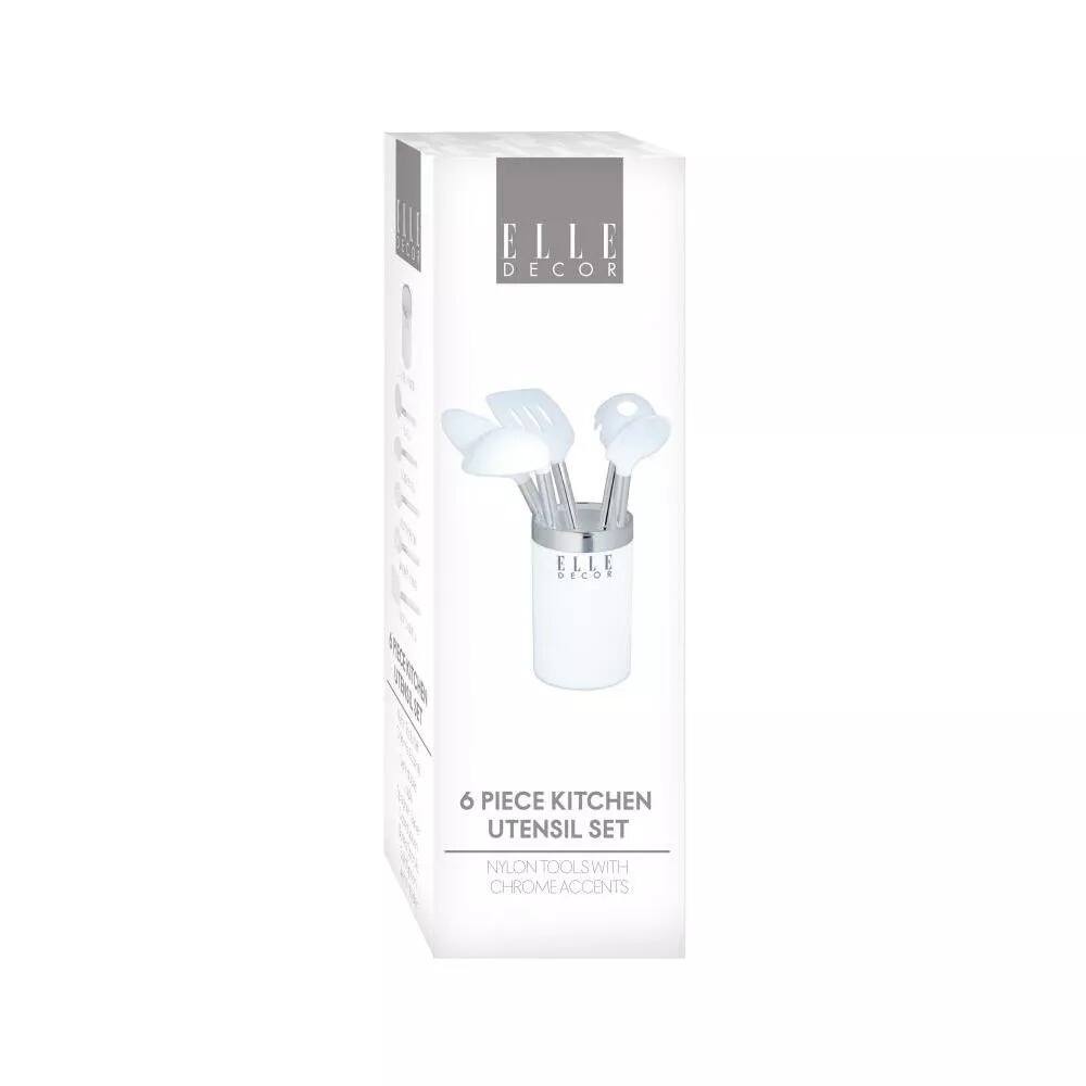 ELLE DECOR 6 PIECE KITCHEN UTENSIL SET NYLON TOOLS WITH CHROME ACCENTS