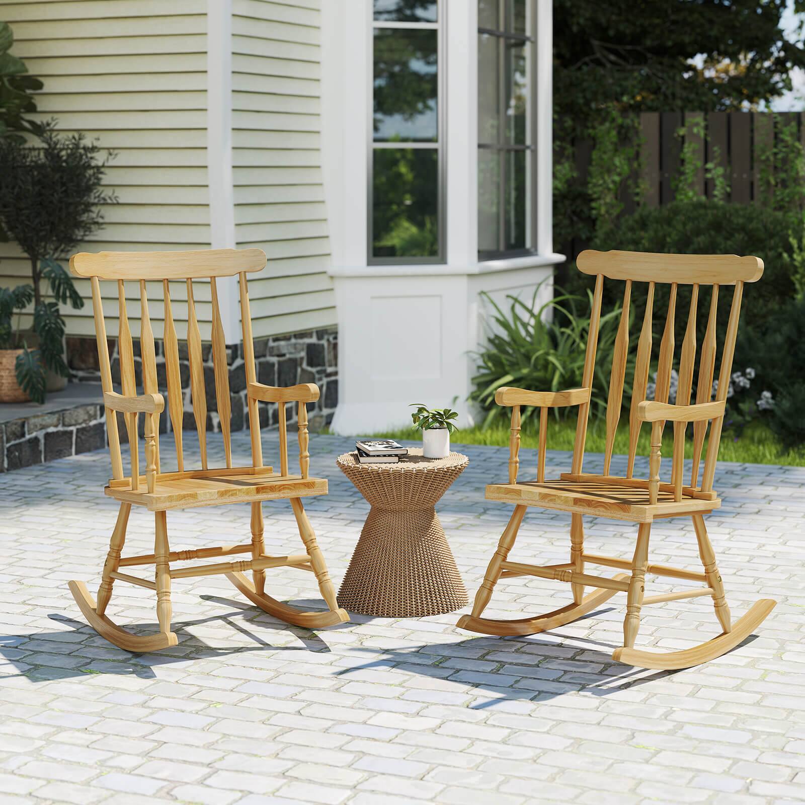 Alt View 5. Costway - Costway Solid Wood Rocking Chair Porch Rocker Indoor Outdoor Seat Glossy Finish - Natural.