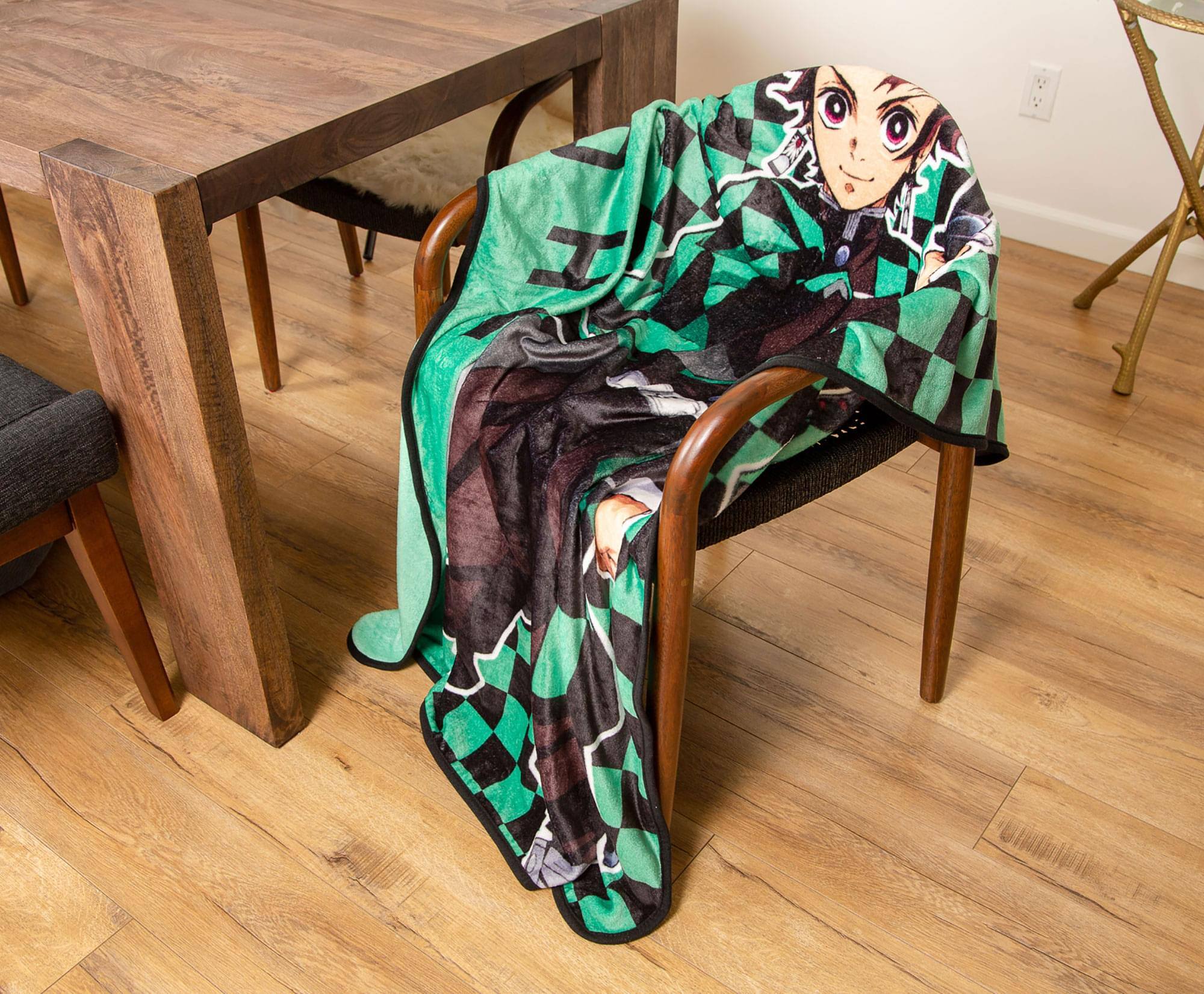 Alt View 4. Surreal Entertainment - Demon Slayer Tanjiro Kamado Haori Fleece Throw Blanket | 45 x 60 Inches - Green.