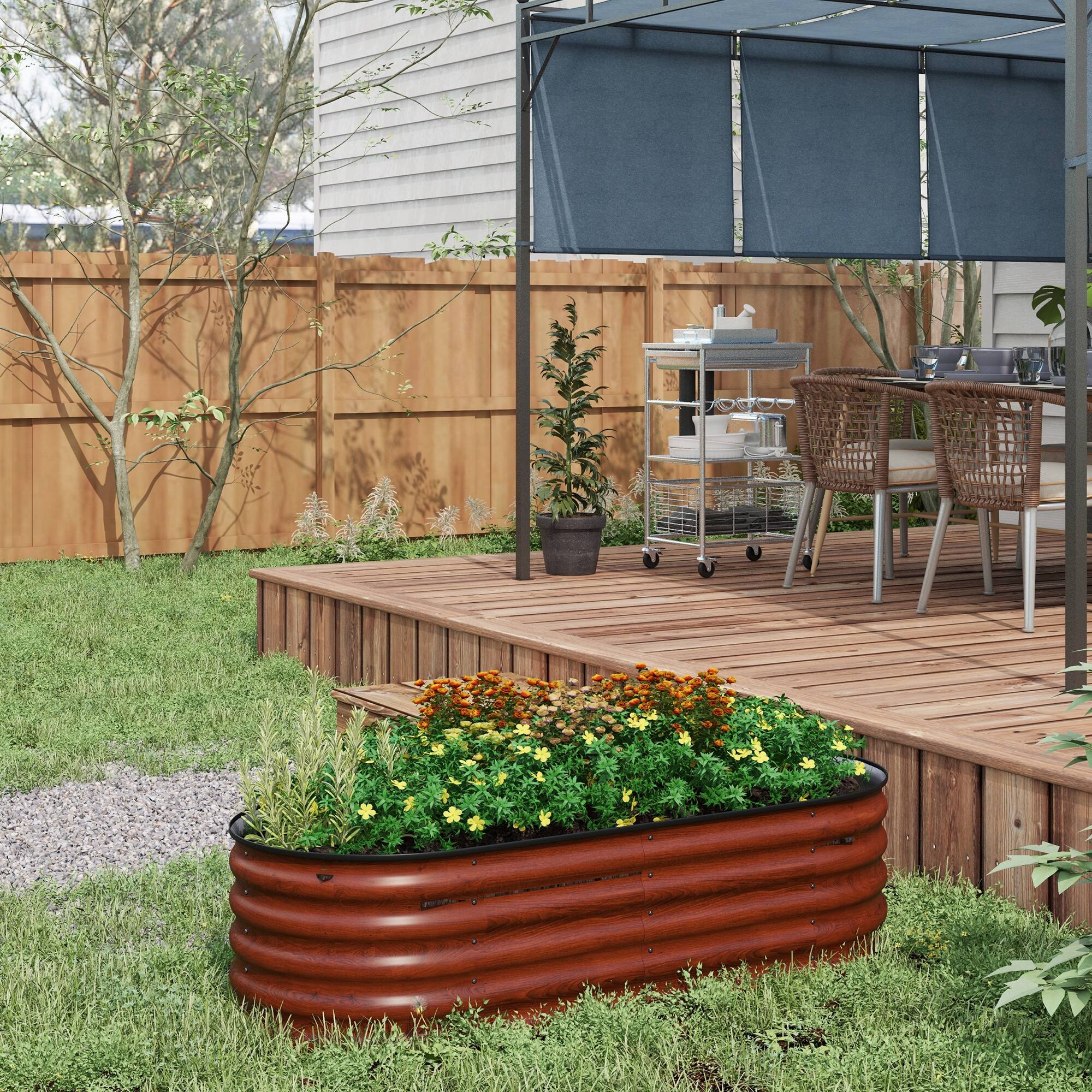 Alt View 1. Outsunny - 5' x 2' x 1.4' Galvanized Raised Garden Bed Kit, Outdoor Metal Elevated Planter Box with Safety Edging - Brown.