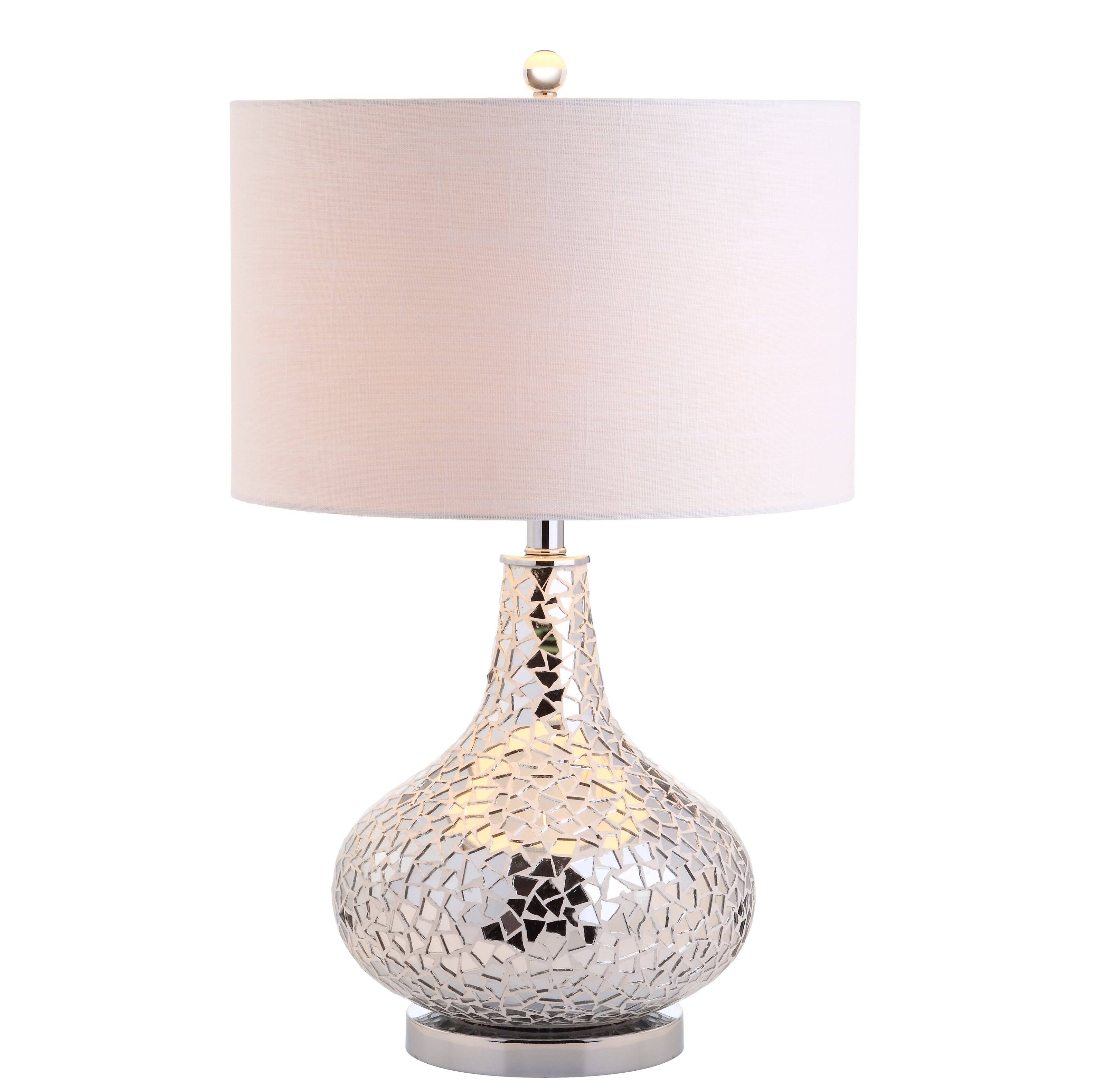 Front. Jonathan Y - Emilia 26" Mirrored Mosaic LED Table Lamp, Silver - Silver.