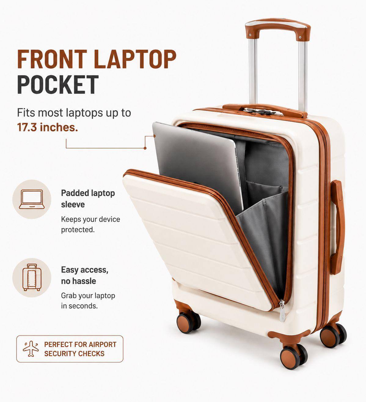FRONT LAPTOP POCKET

Fits most laptops up to 17.3 inches.

Padded laptop sleeve
Keeps your device protected.

Easy access, no hassle
Grab your laptop in seconds.

PERFECT FOR AIRPORT SECURITY CHECKS