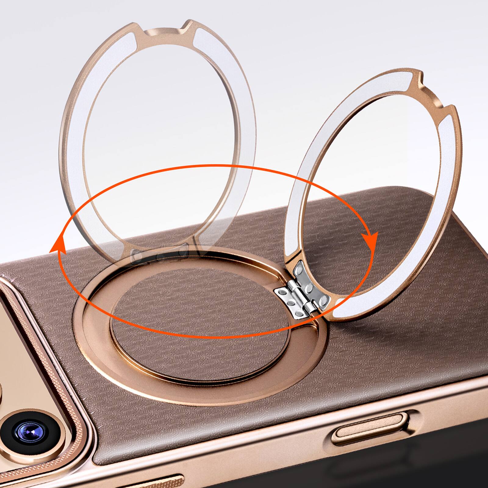 Back. Dteck - Shockproof Magnetic Case for Apple iPhone 17 Pro Max with 360 Rotating Ring Stand, Electroplated Frame Protective Cover - Orange.