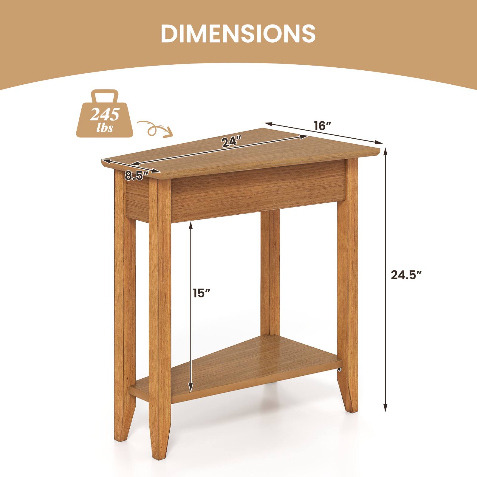 DIMENSIONS  
245 lbs  
24" x 16" x 8.5"  
15" x 24.5"