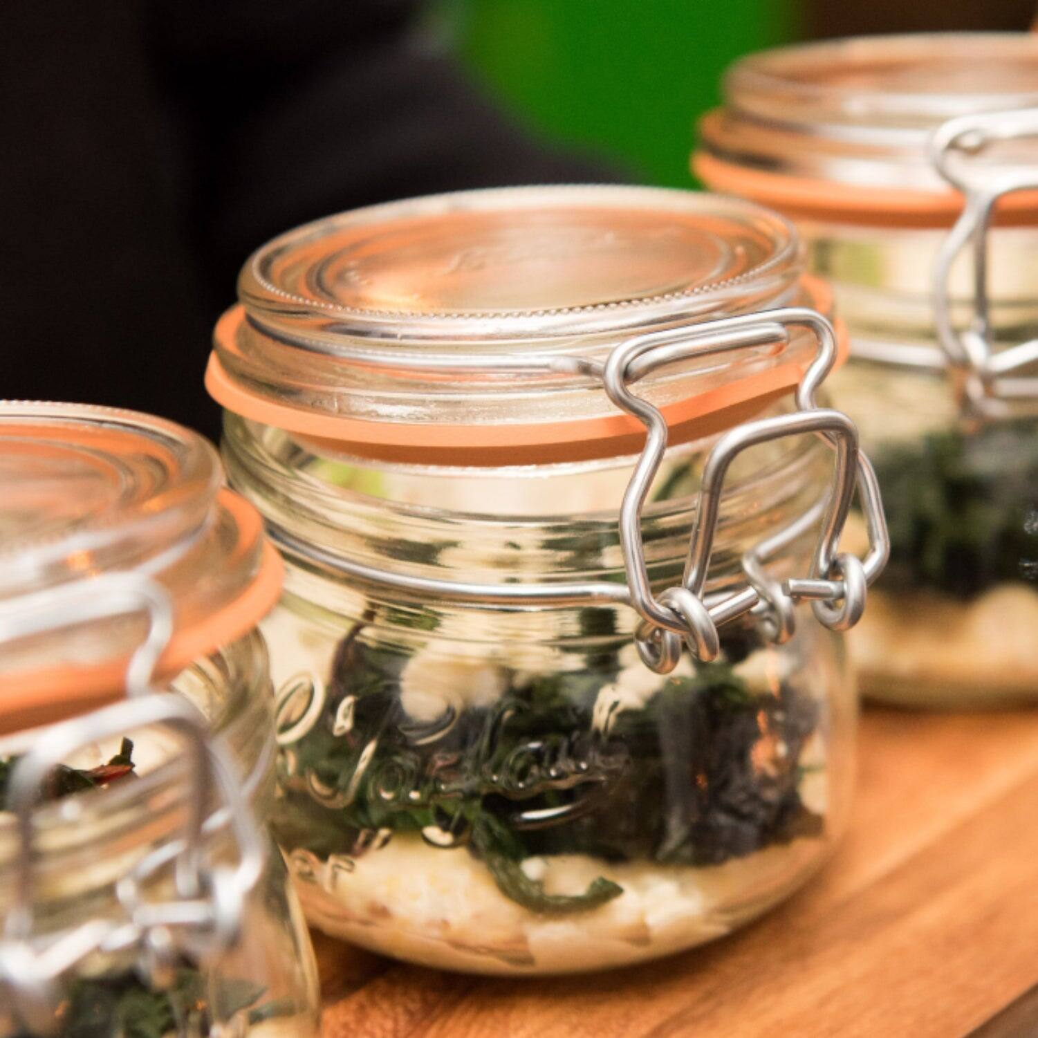 Alt View 3. Le Parfait - Super Jar - 250ml French Glass Canning Jar w/Round Body, Airtight Rubber Seal & Glass Lid, 8oz/Half Pint (Pack of 6).