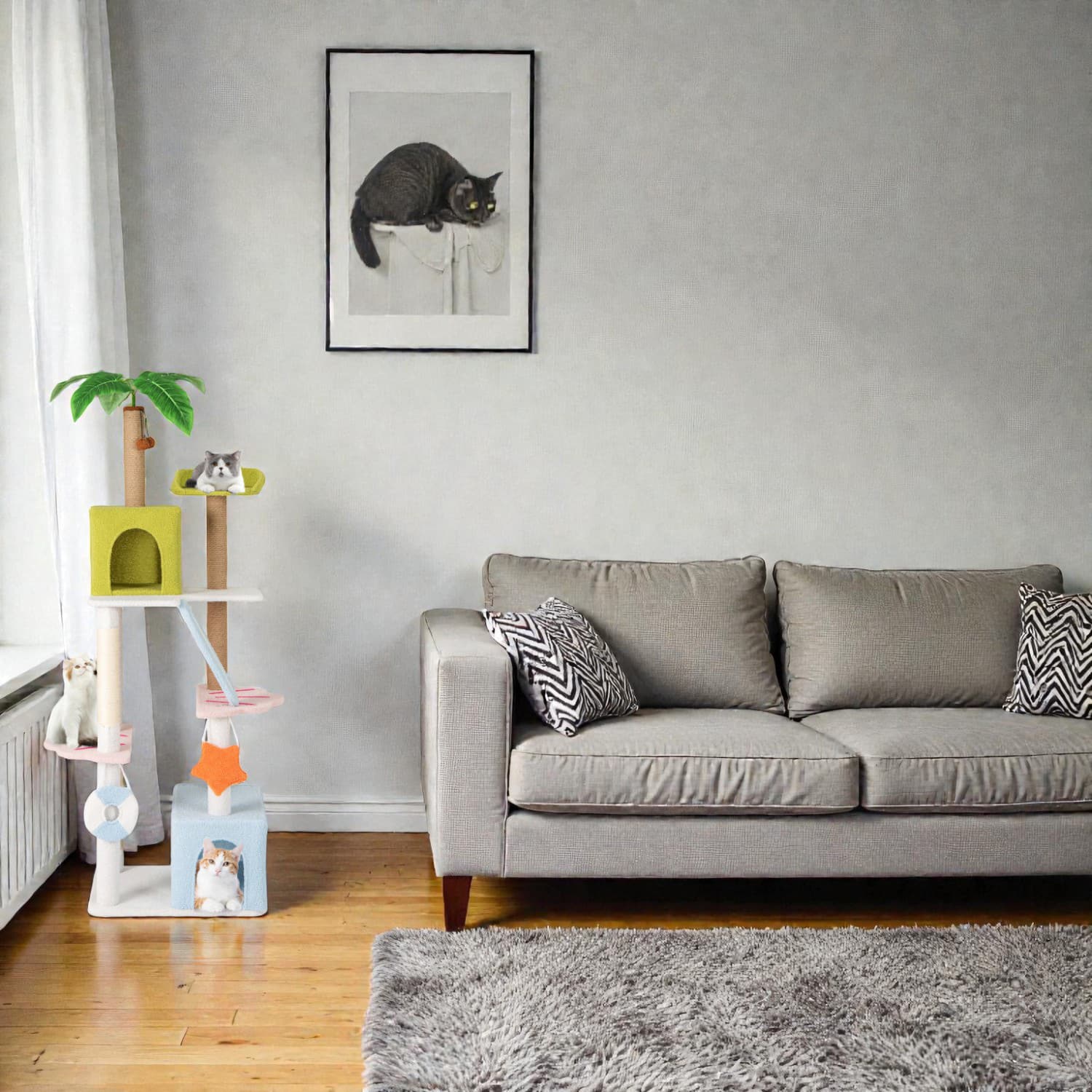 BreeBe - Tall 71" Coastal-Themed Feline Tree with Tiered Platforms - Multicolor