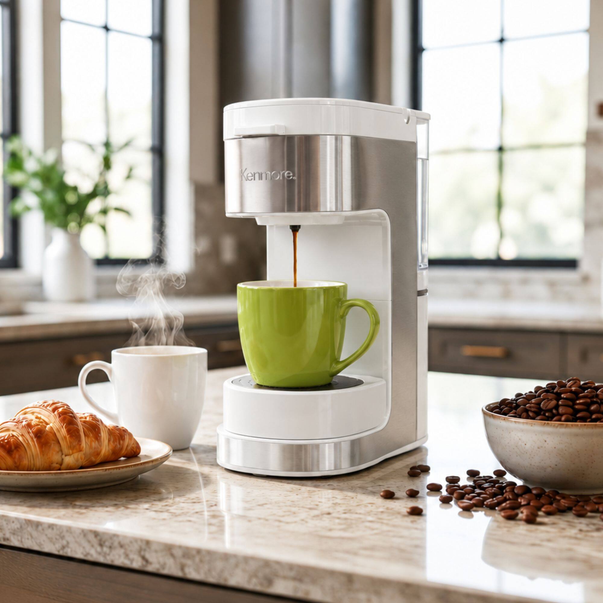 Angle. Kenmore - Kenmore Single-Serve Coffee Maker & Stainless Steel Travel Mug- White - White.