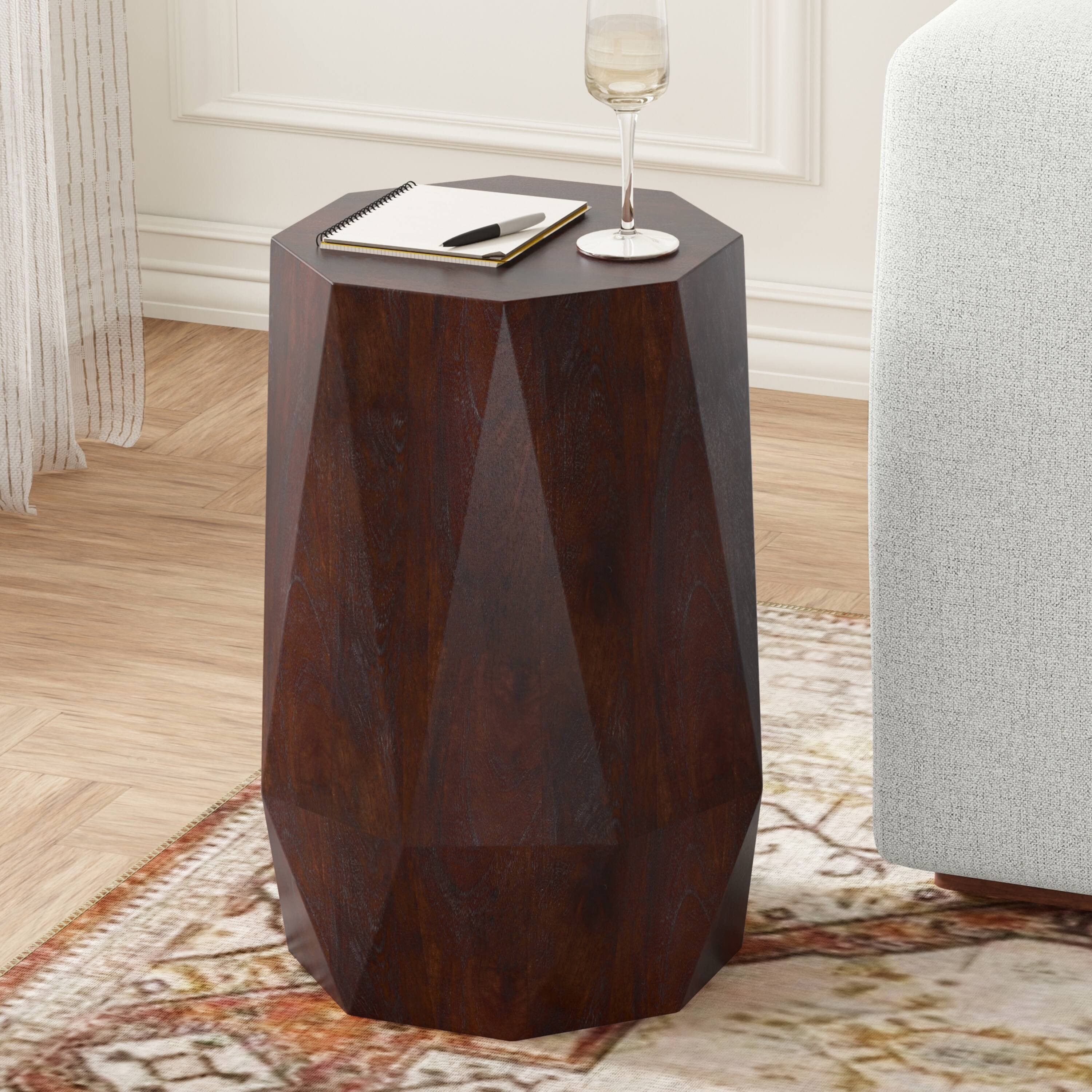 Angle. Simpli Home - Kurt 15 inch Wide Solid Acacia Wood Side Table in Walnut Brown - Walnut Brown.