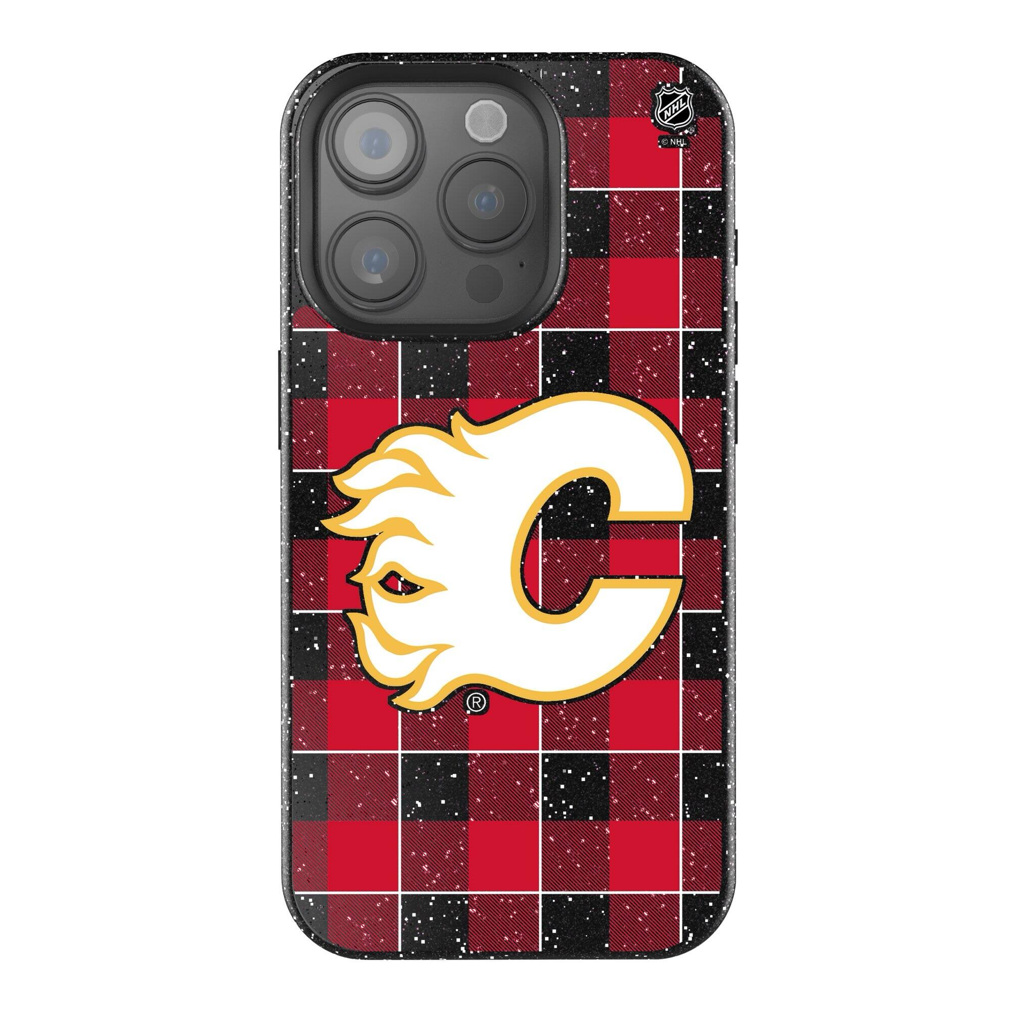 Front. Keyscaper - Calgary Flames Plaid Bling iPhone Case - 15 Pro Max - Multicolor.